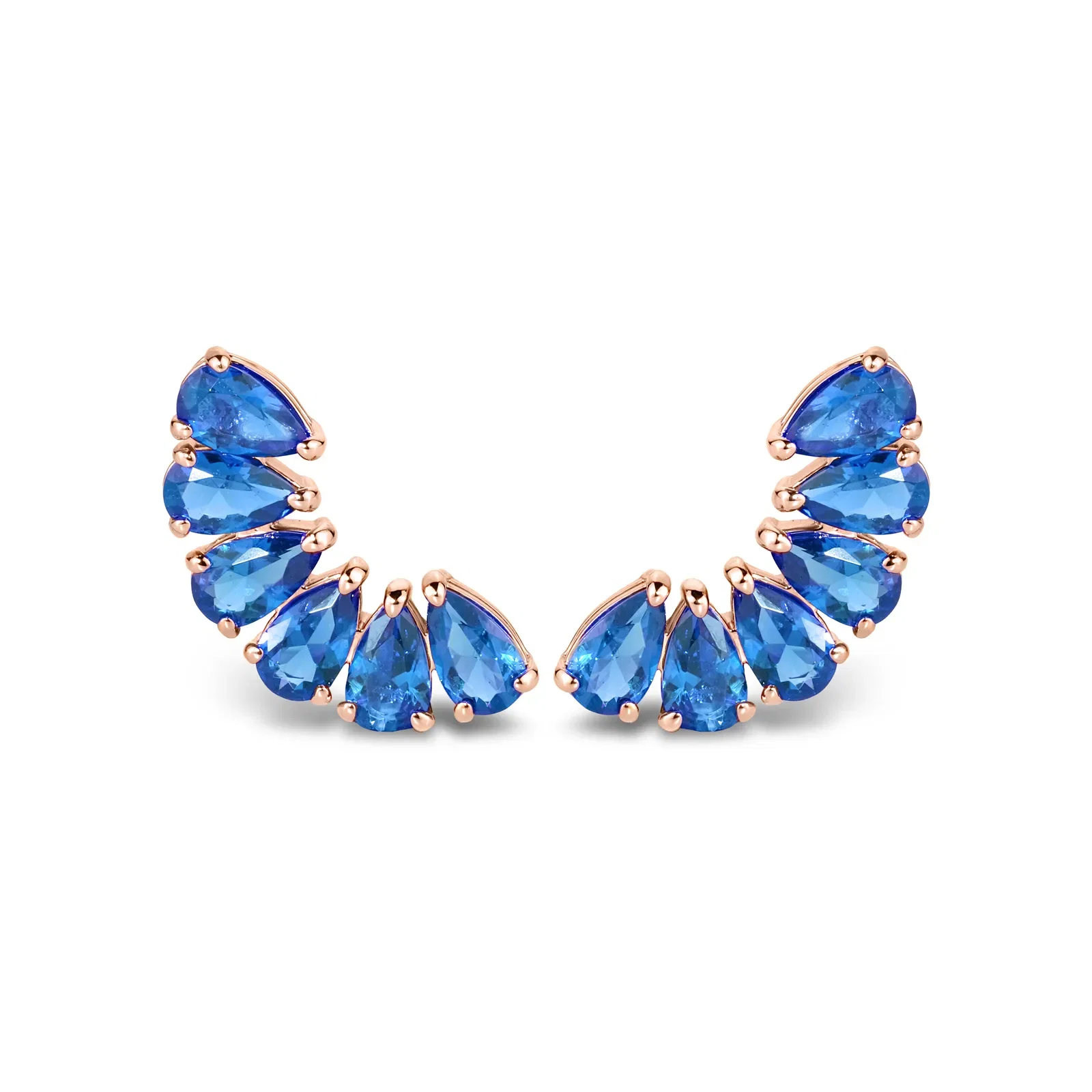 Brinco Ear Cuff Life Lagoon em Liga Rosé com Banho de Ouro Rose 18k e Pedras Azul