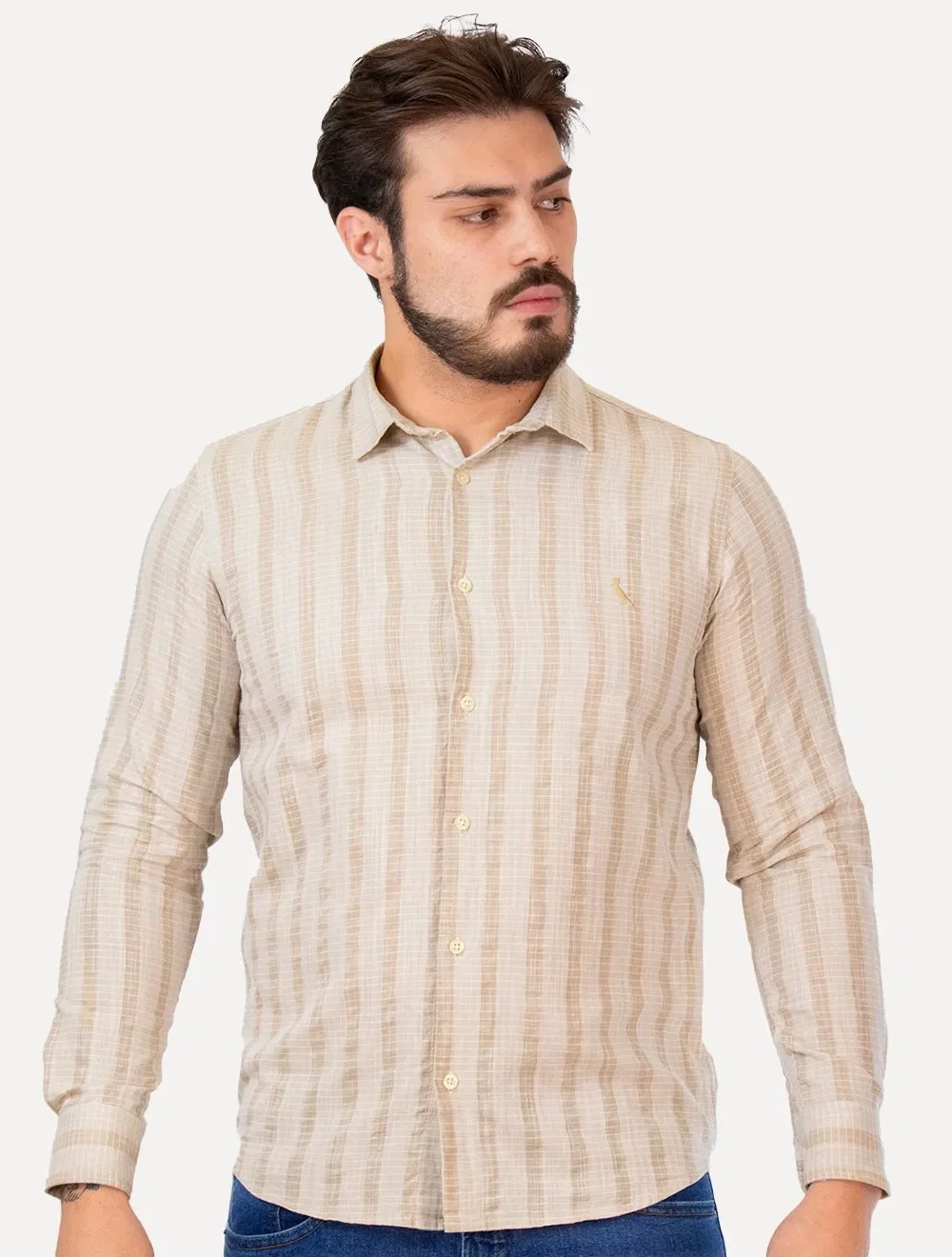 Camisa Reserva Masculina Listras Kame Melange Cáqui