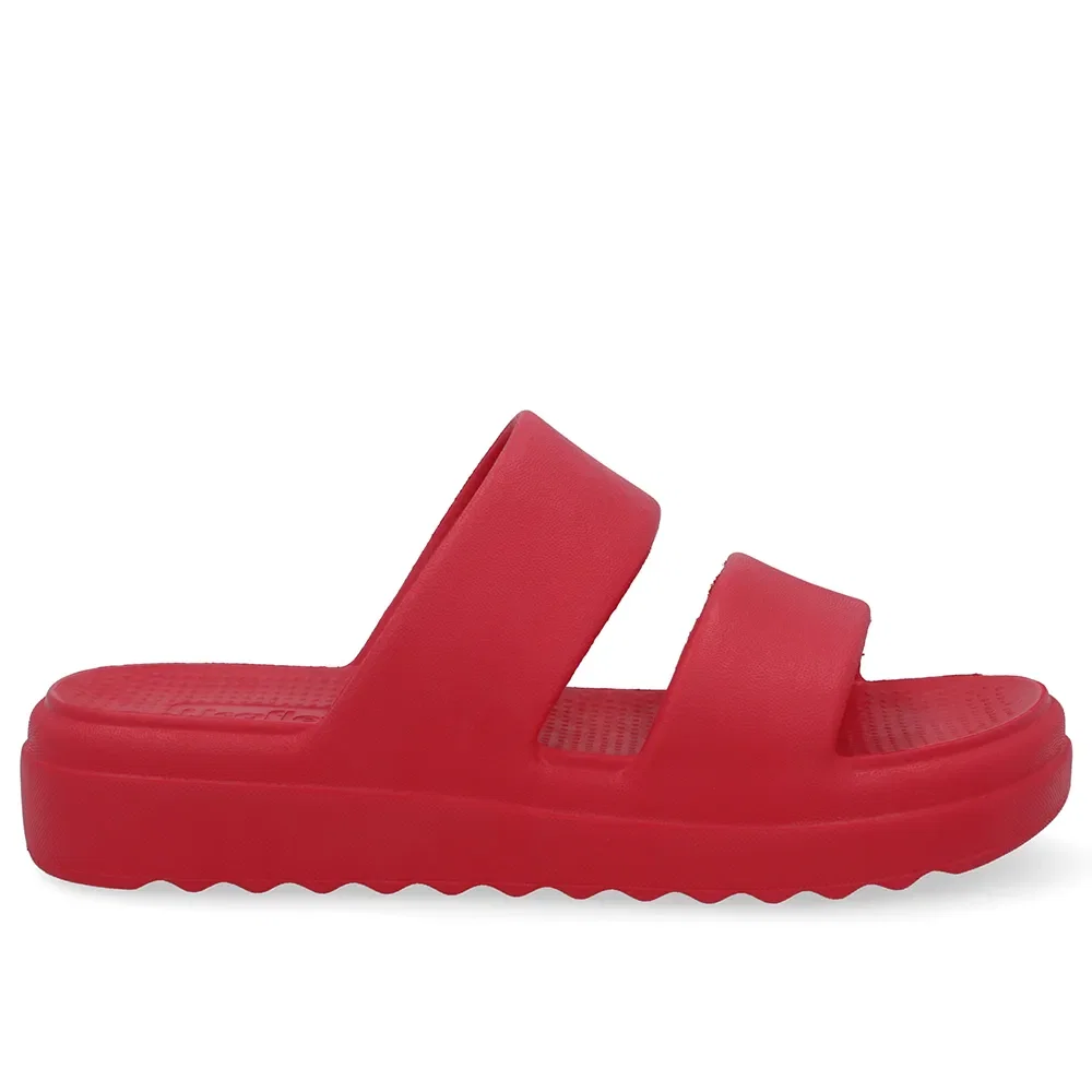 Chinelo Slide Vermelho Poofy Tiras Eva