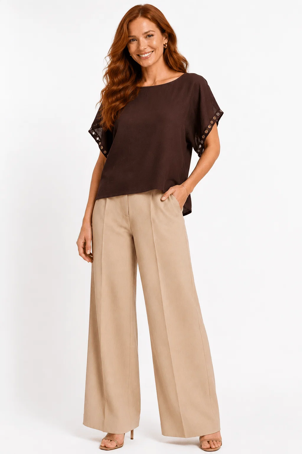 Blusa Tricot Ampla Detalhe Manga - Marrom — imagem 1