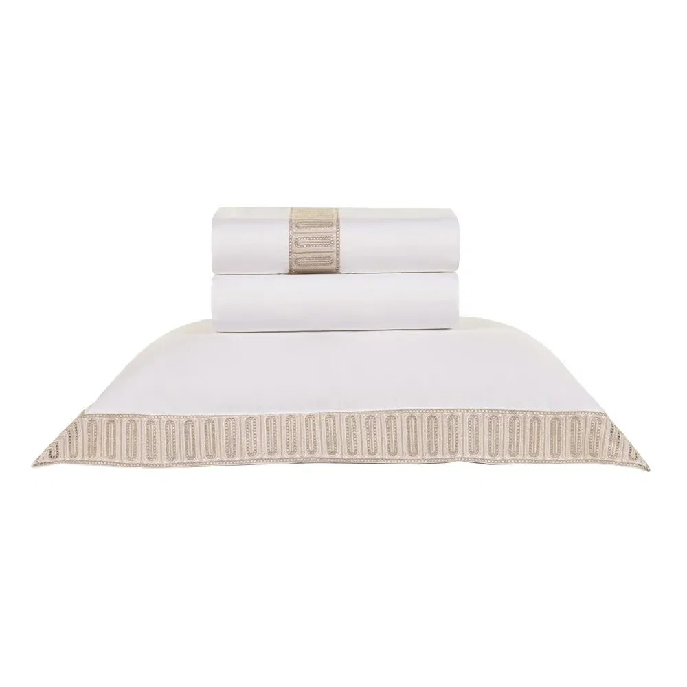 Jogo de Cama Solteiro 100% Algodão Egípcio Mantova Branco / Nocciola