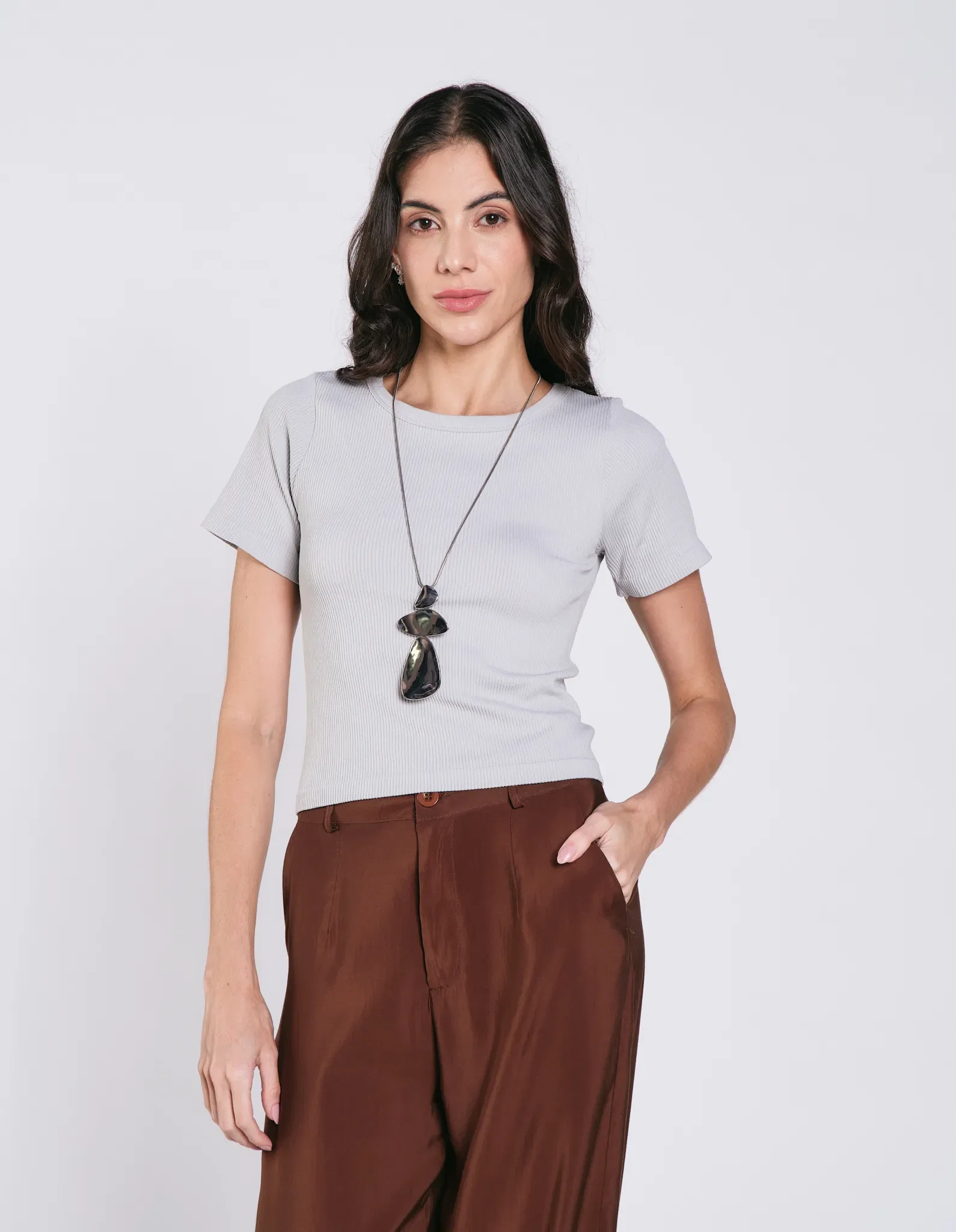 Cropped Colors Canelado - Cinza