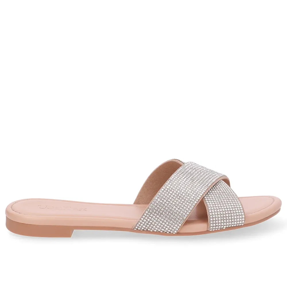 Slide Bege Rasteiro Tira Strass — imagem 1