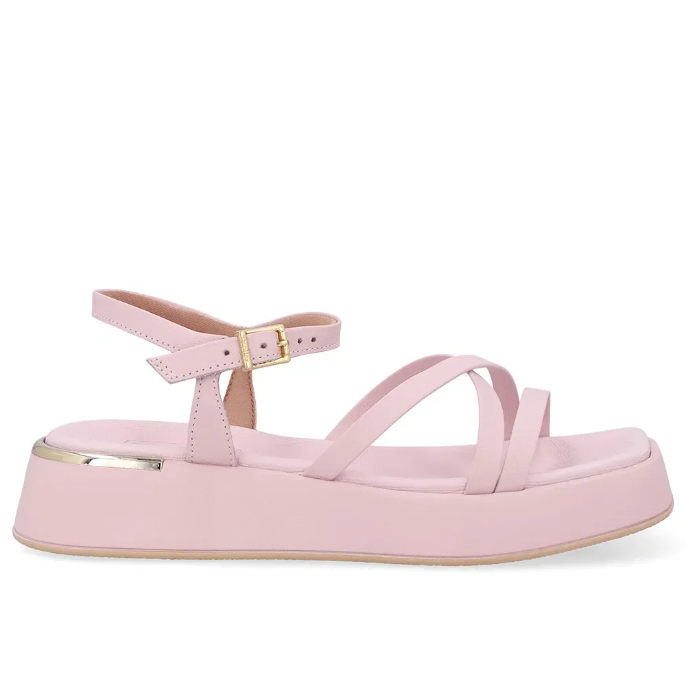 Sandália Salto Baixo Couro Rosa Tiras — imagem 1