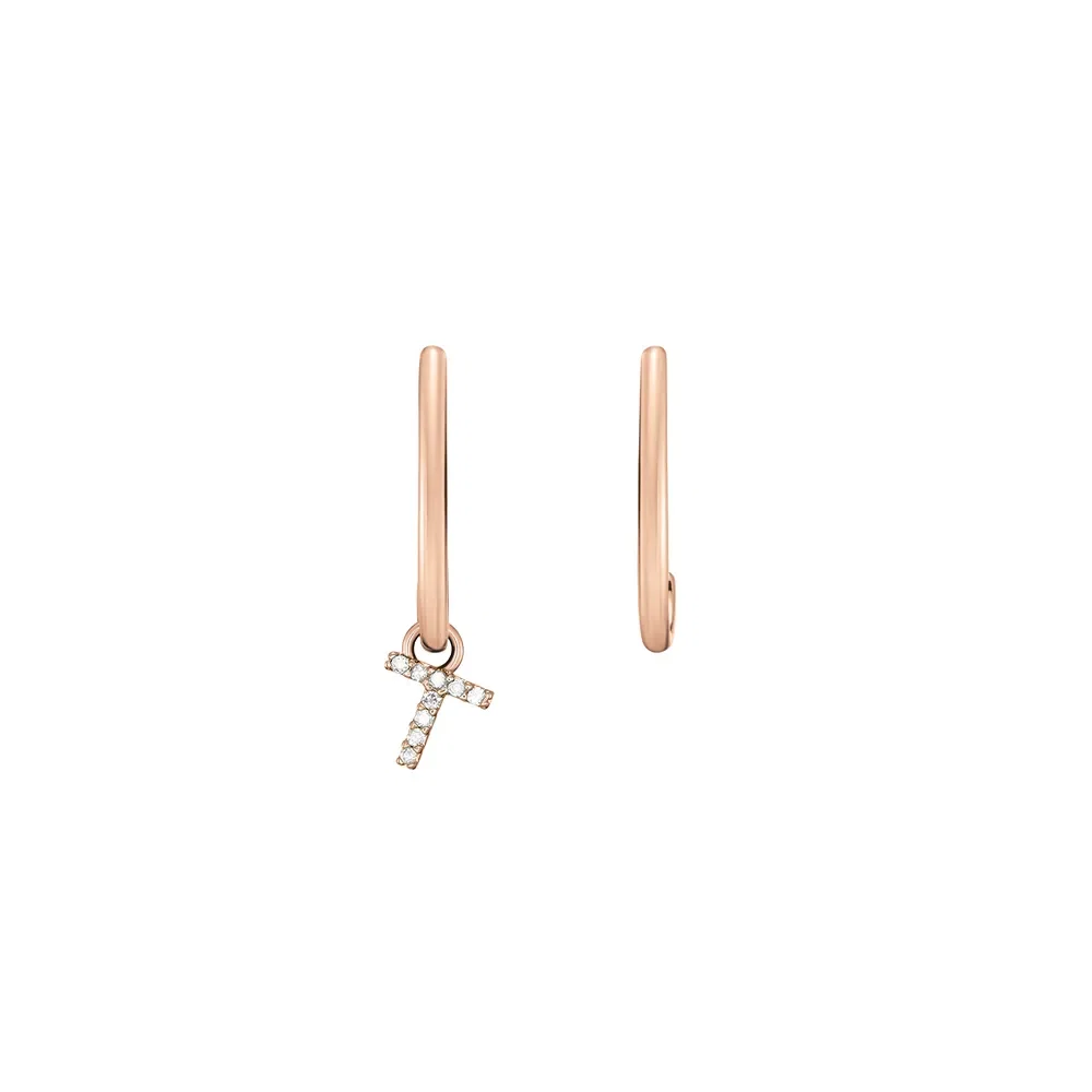 Brinco Letra T em Ouro Rosé 18k com Diamantes — imagem 1