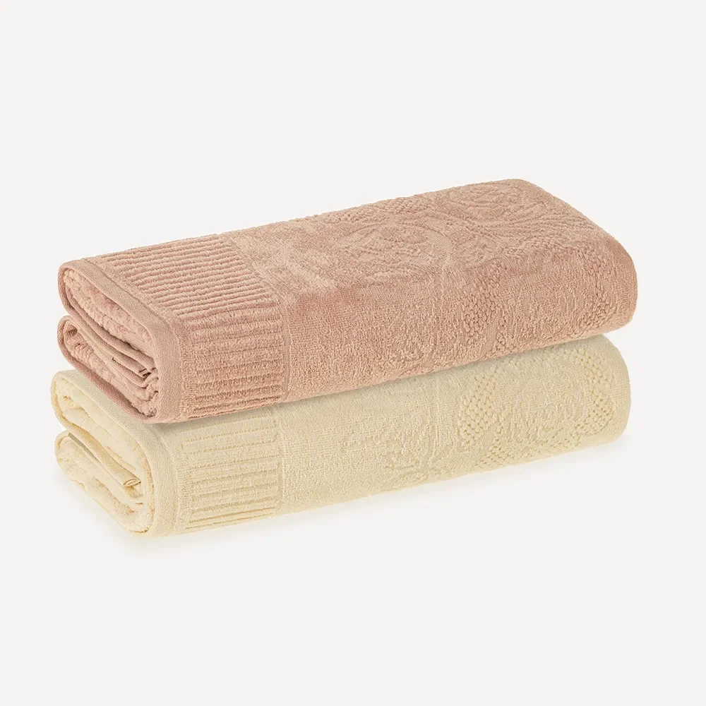 Kit 2 Toalhas de Rosto de Fio Penteado Grace Vanilla / Rosé