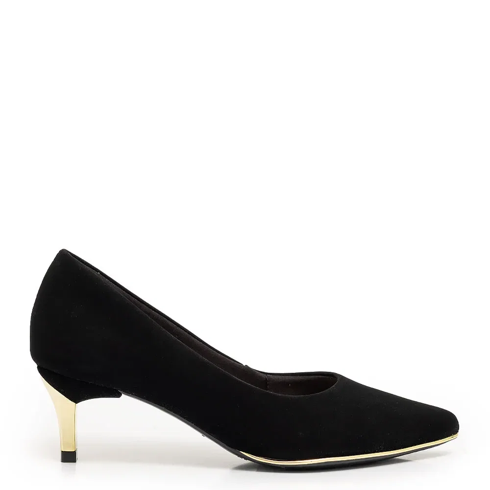 Scarpin Preto Salto Baixo Dourado — imagem 1