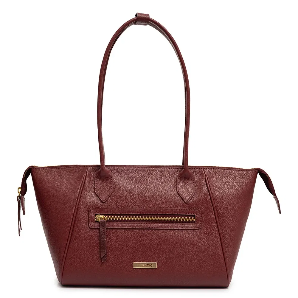 Bolsa Ombro Couro Zíper Bordo