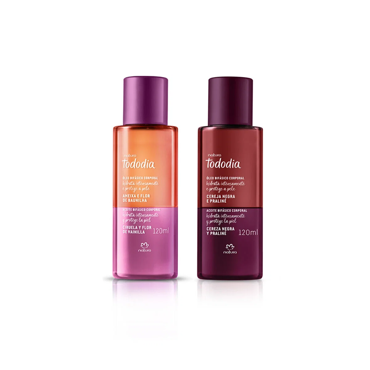 Kit Óleo Bifásico Corporal Tododia Cereja Negra e Ameixa e Flor de Baunilha 2 produtos de 120 ml