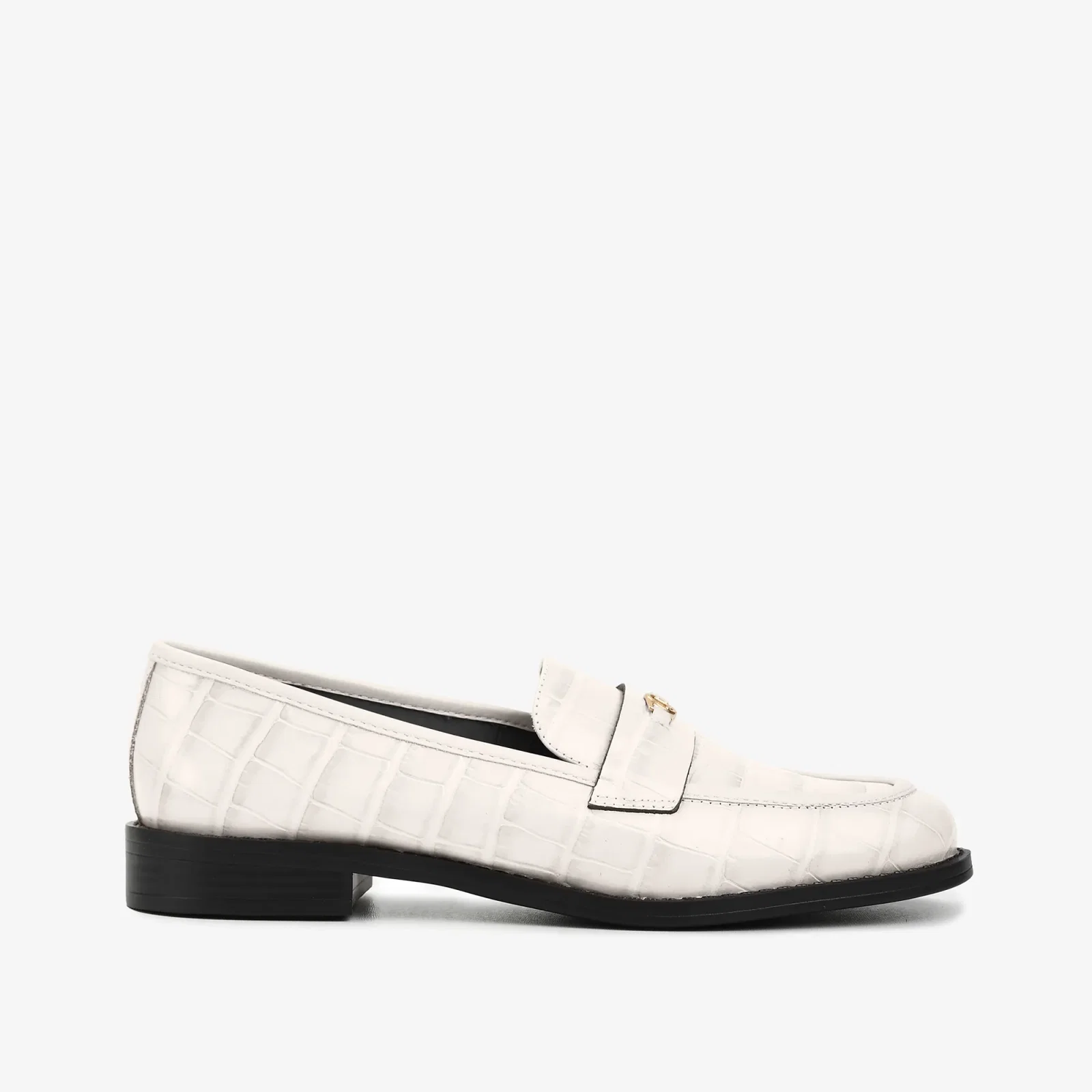 Loafer Off White Algodão Couro Croco