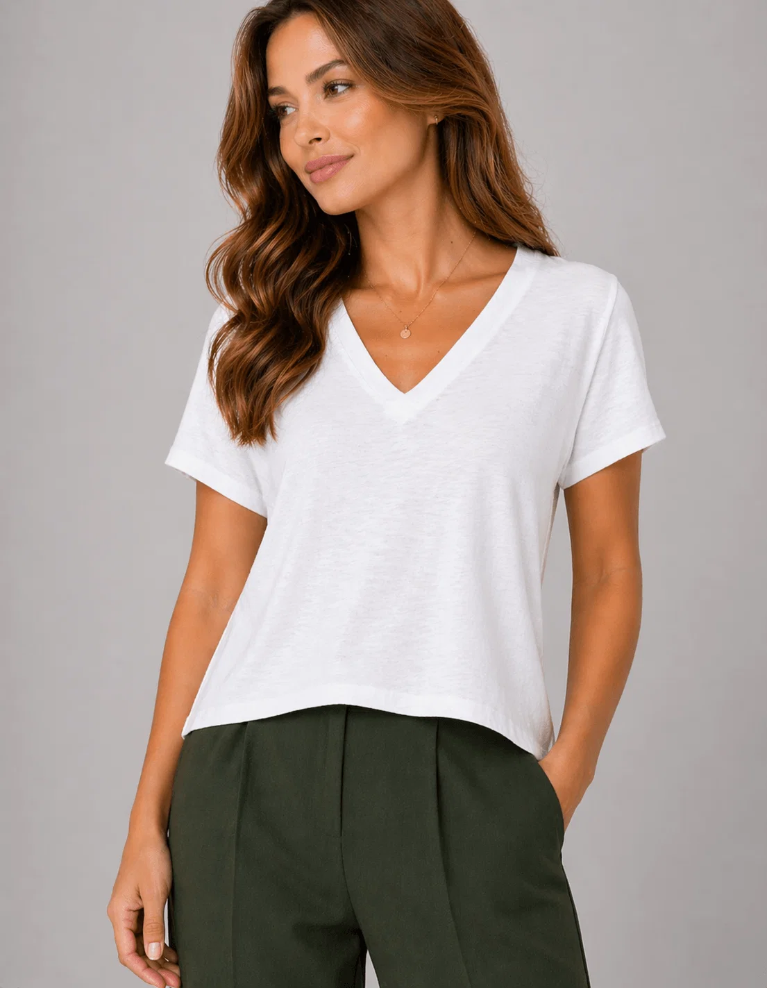 Blusa Manga Curta Canelada Gola v - Branco