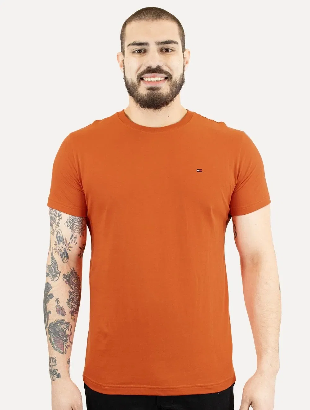 Camiseta Tommy Hilfiger Masculina Essential Cotton Laranja Escuro — imagem 1