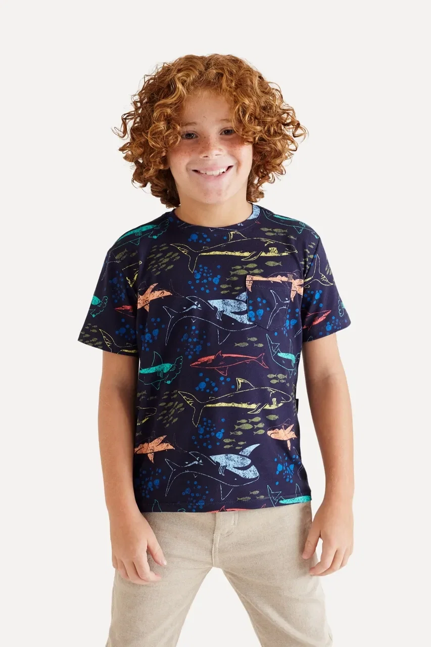 Camiseta Mini Sm Fullprint Mar Agitado
