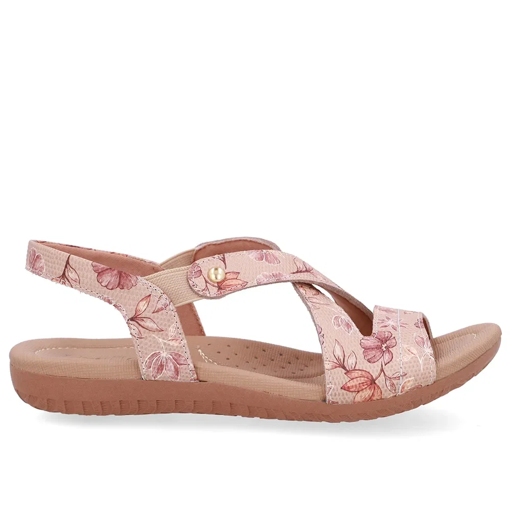 Sandália Rasteira Couro Floral Elástico — imagem 1