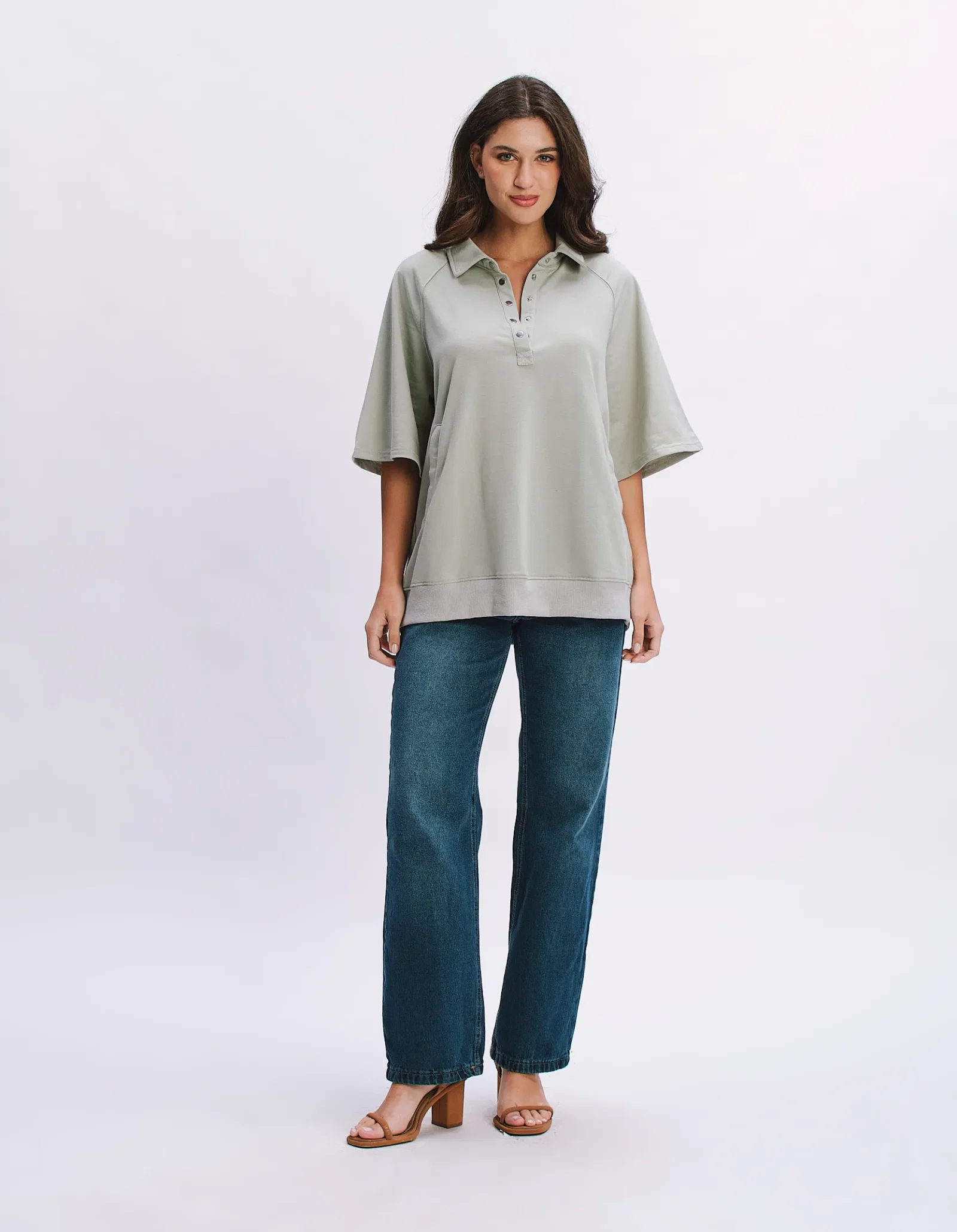 Blusa Polo Detalhe Botões - Verde Claro — imagem 1