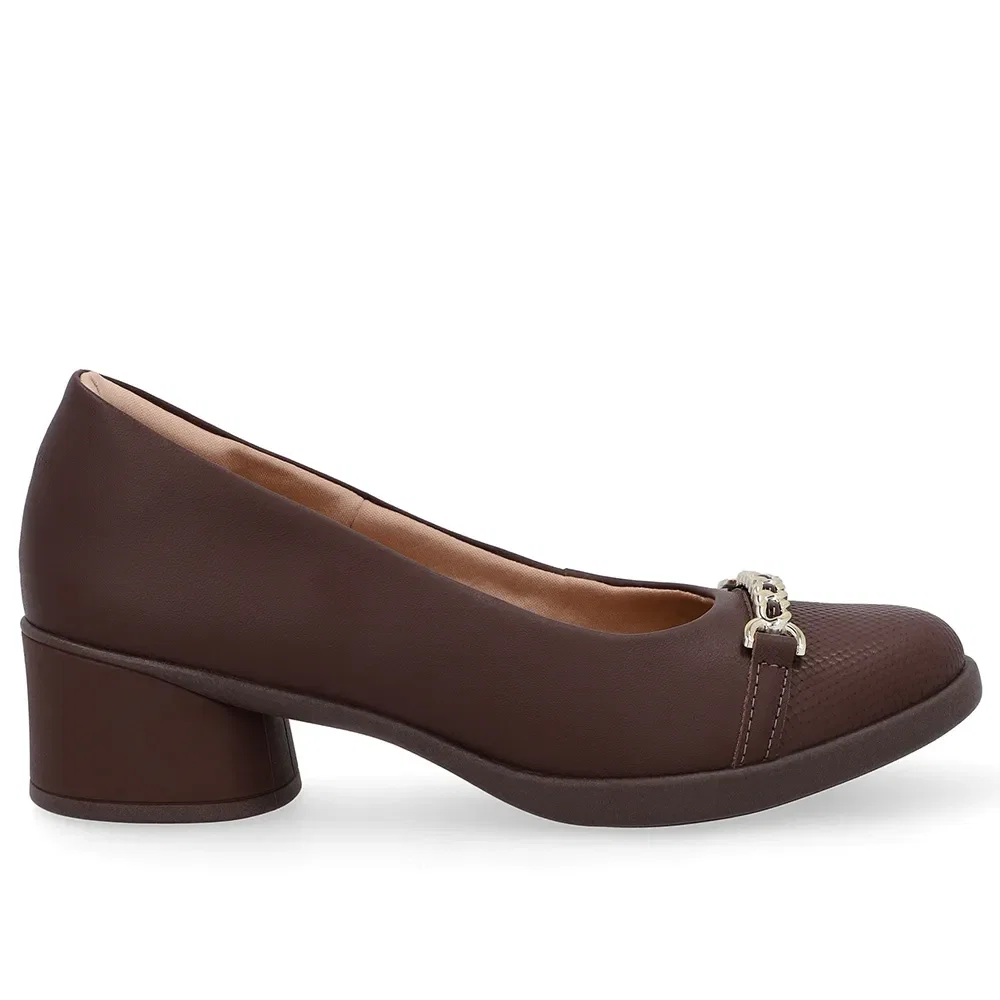 Scarpin Marrom Couro Enfeite