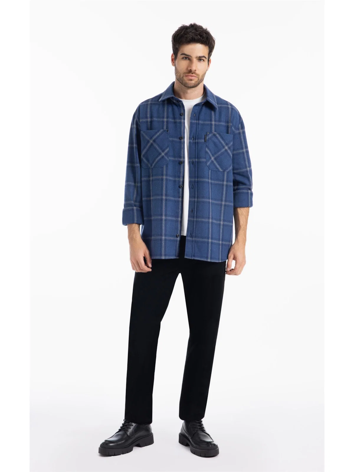 Camisa Xadrez Wool Winter Jackshirt Marinho — imagem 1
