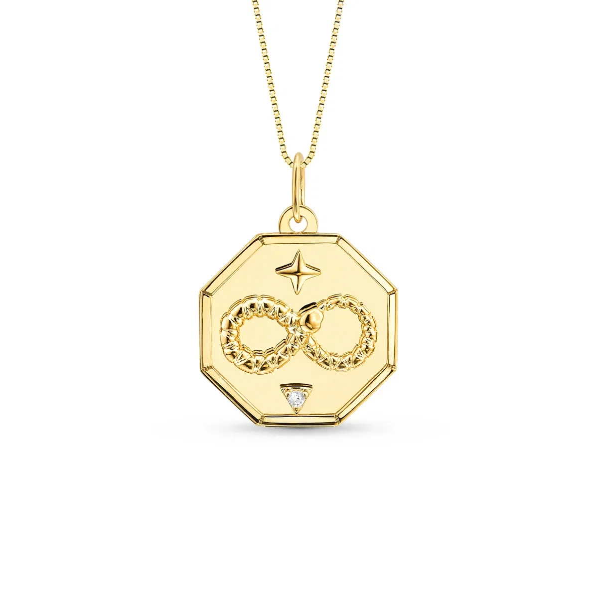 Pingente Medalha Trends Ouroboros em Ouro Amarelo 18k com Safira Incolor, 18mm — imagem 1