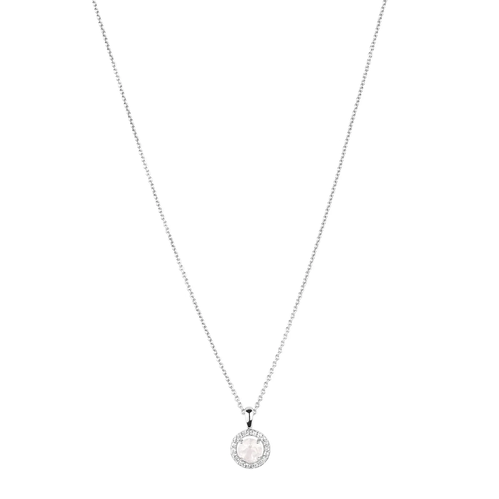 Colar em Prata 925 com Quartzo Rosa e Topázios Incolores, 45cm — imagem 1