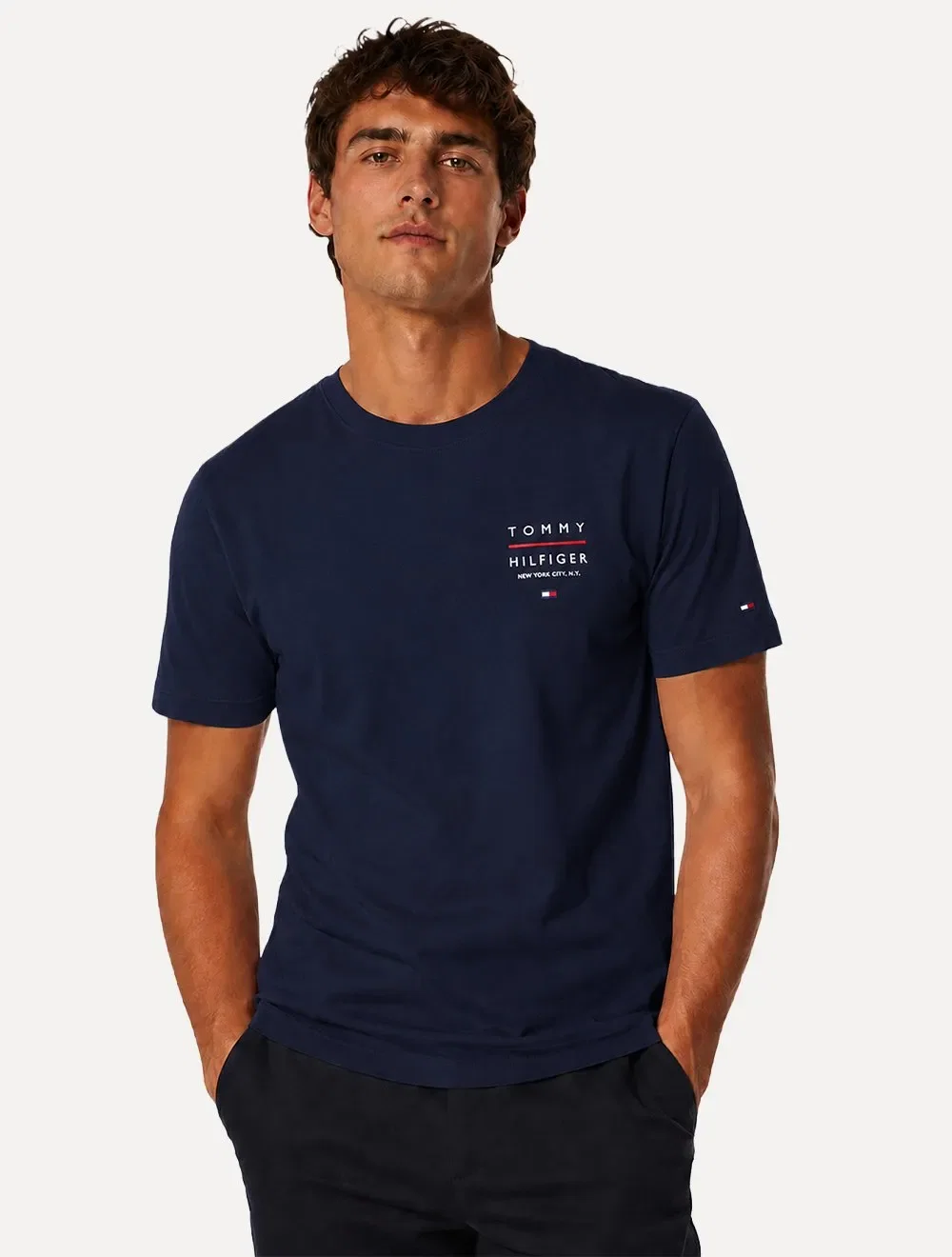 Camiseta Tommy Hilfiger Masculina Regular Logo Brand Love RWB Azul Marinho — imagem 1