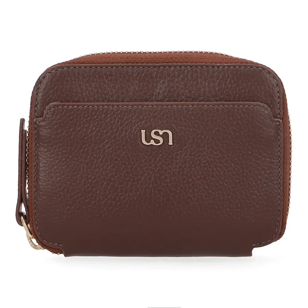 Carteira Couro Marrom Bolso Frontal