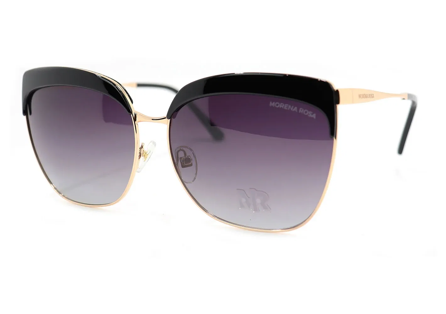 Óculos Morena Rosa Angular Detalhe Haste Dourado