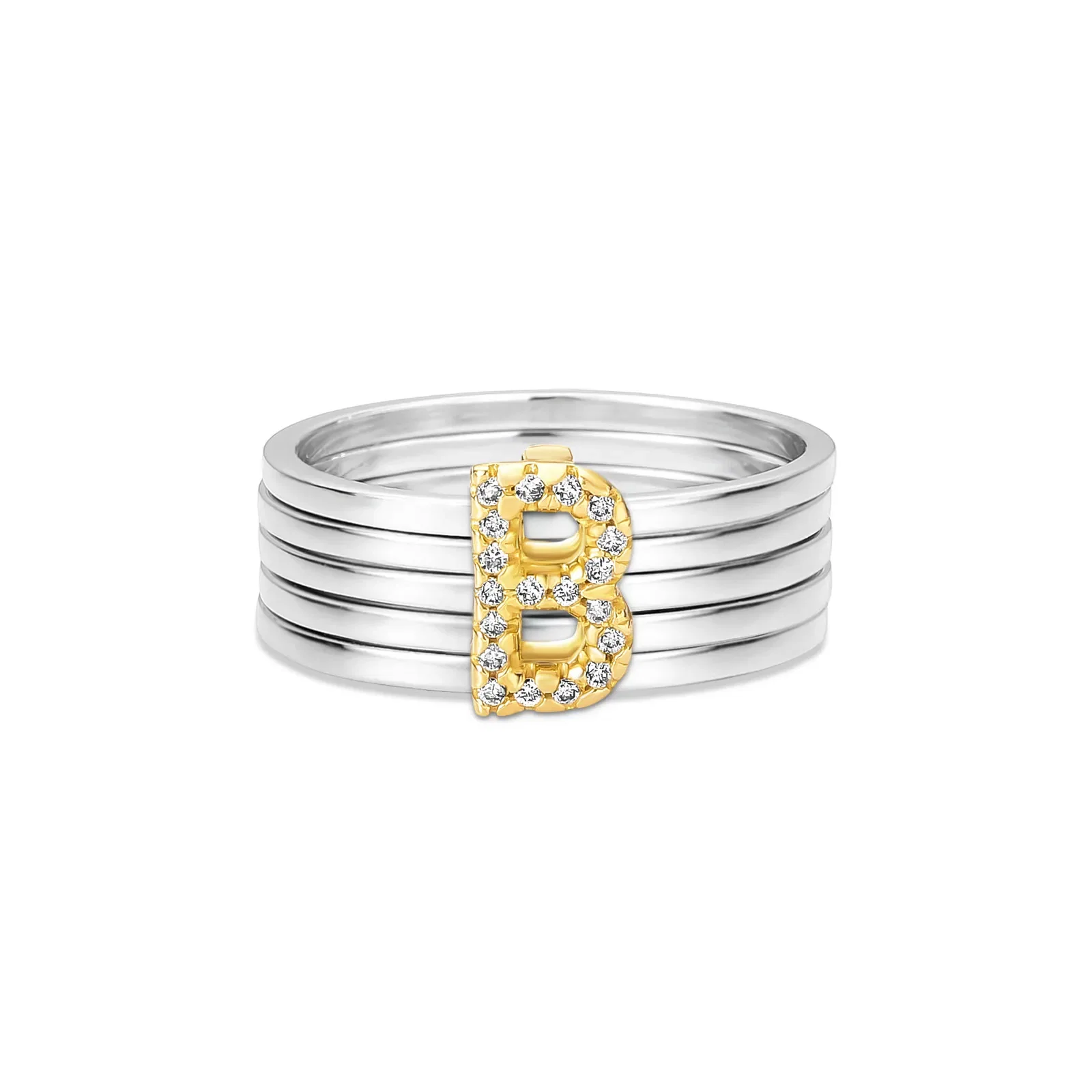 Anel Letra B em Prata 925 e Ouro Amarelo 18k com Diamantes 0,08 ct — imagem 1