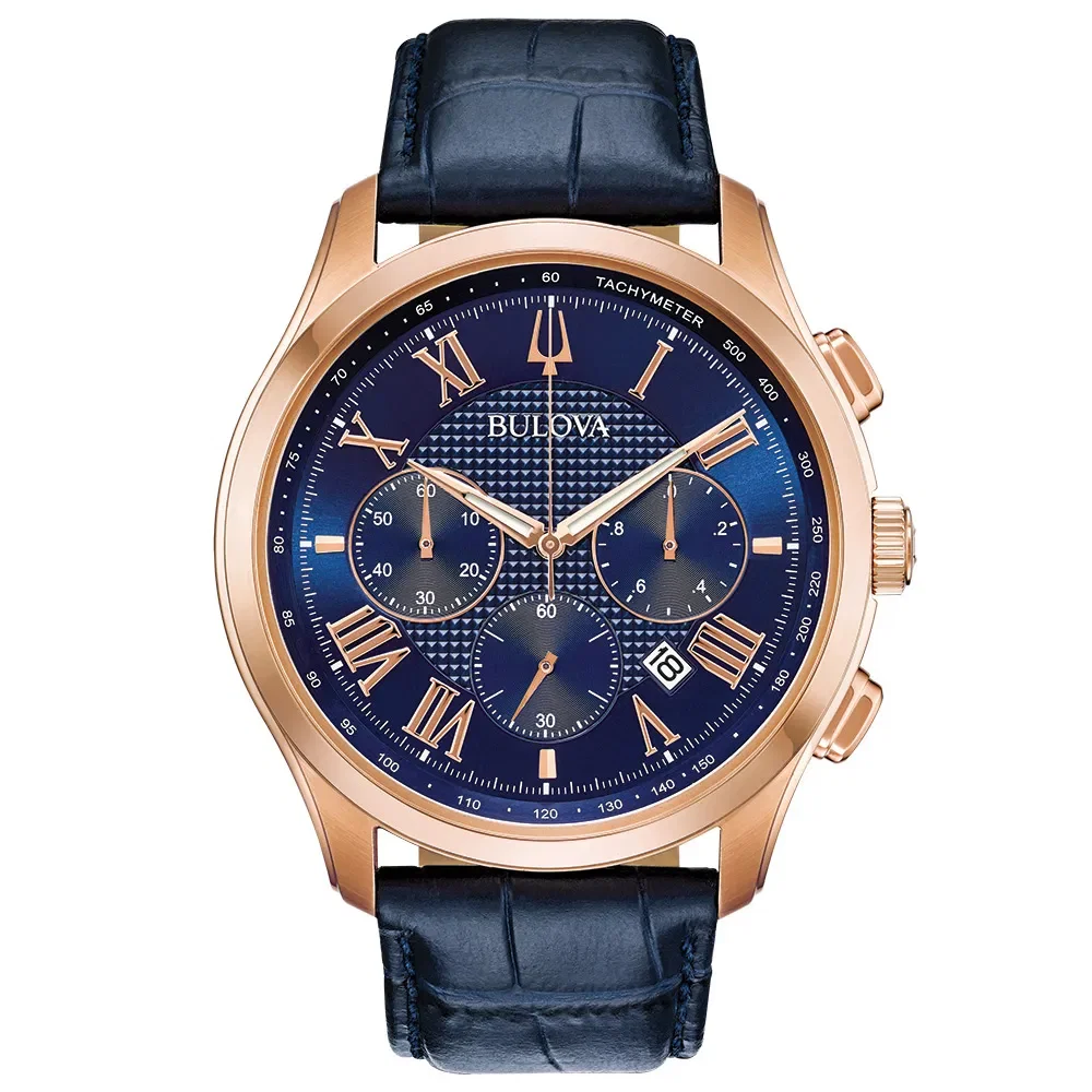 Relógio Wilton Bulova Masculino Couro Azul 97B170N
