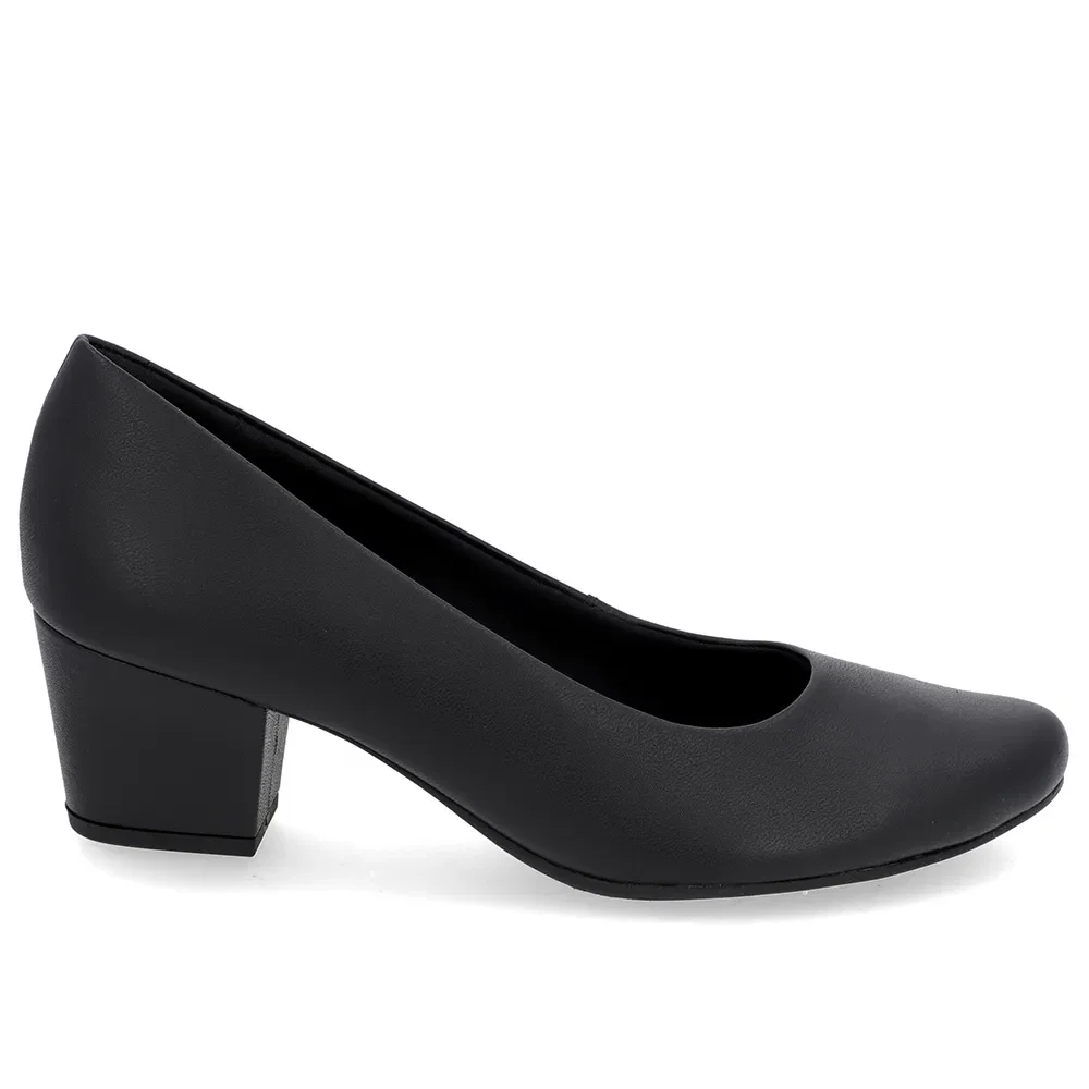 Scarpin Salto Bloco Couro Preto Bico Redondo — imagem 1