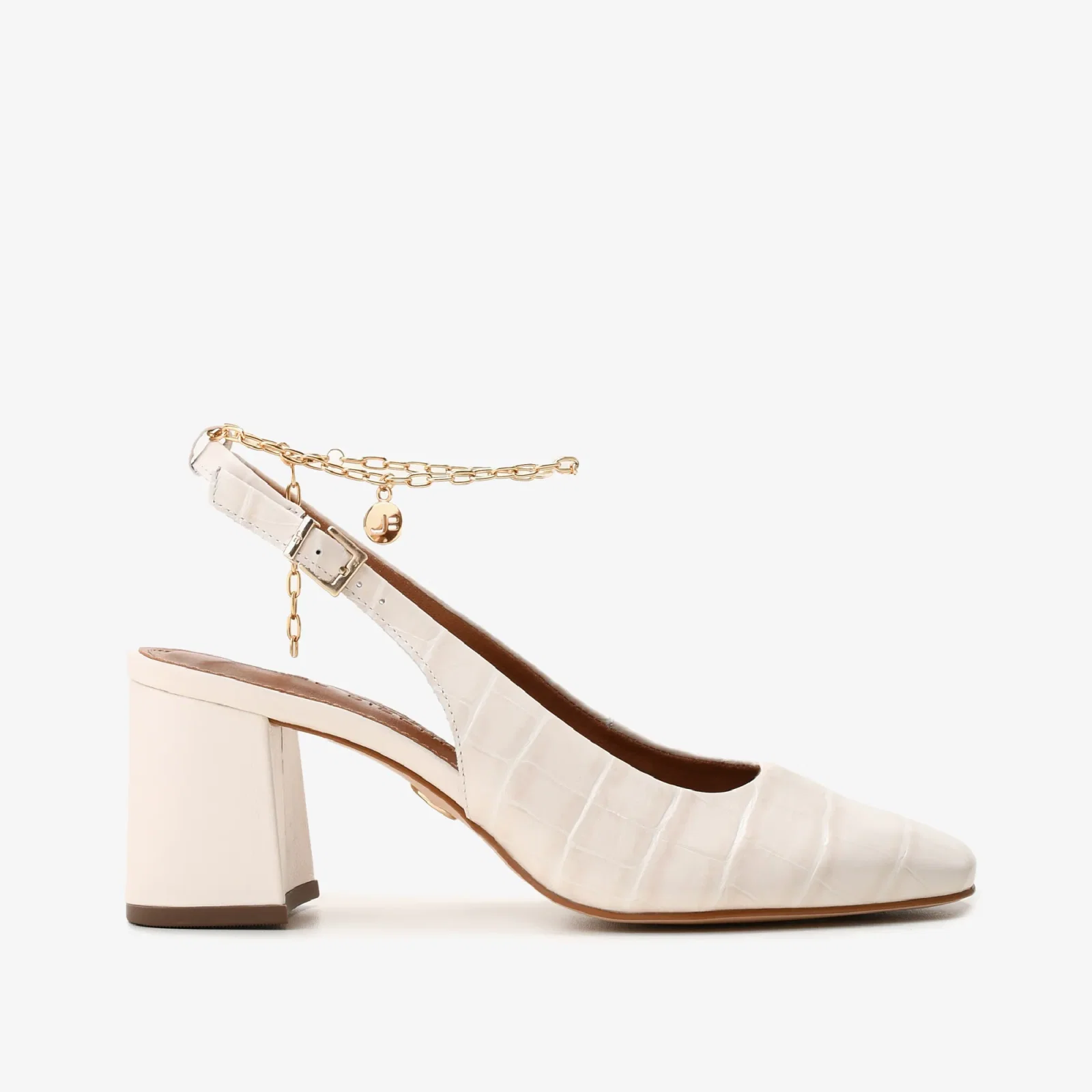 Slingback Off White Algodão Couro Croco