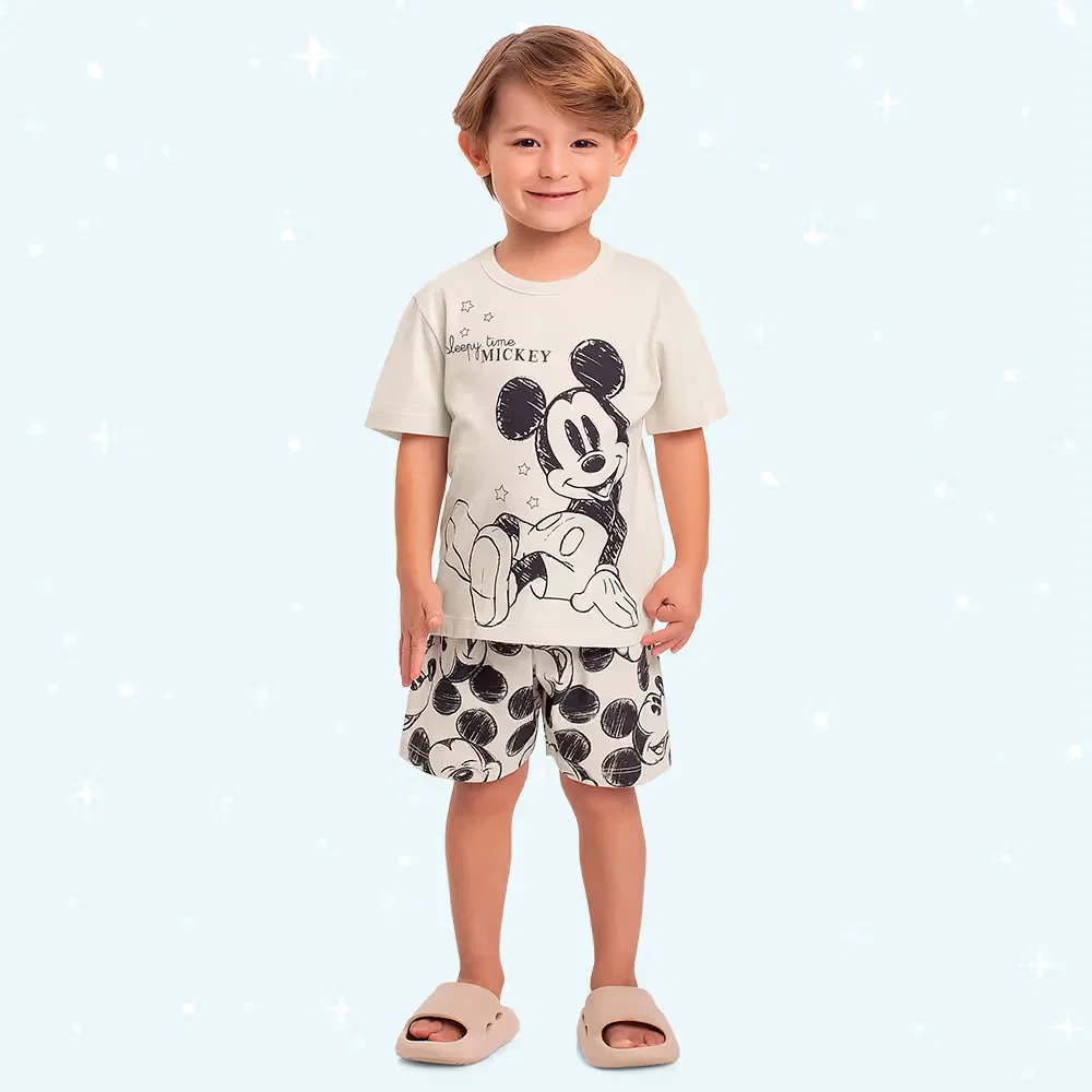 Conjunto pijama infantil camiseta e bermuda Mickey — imagem 1