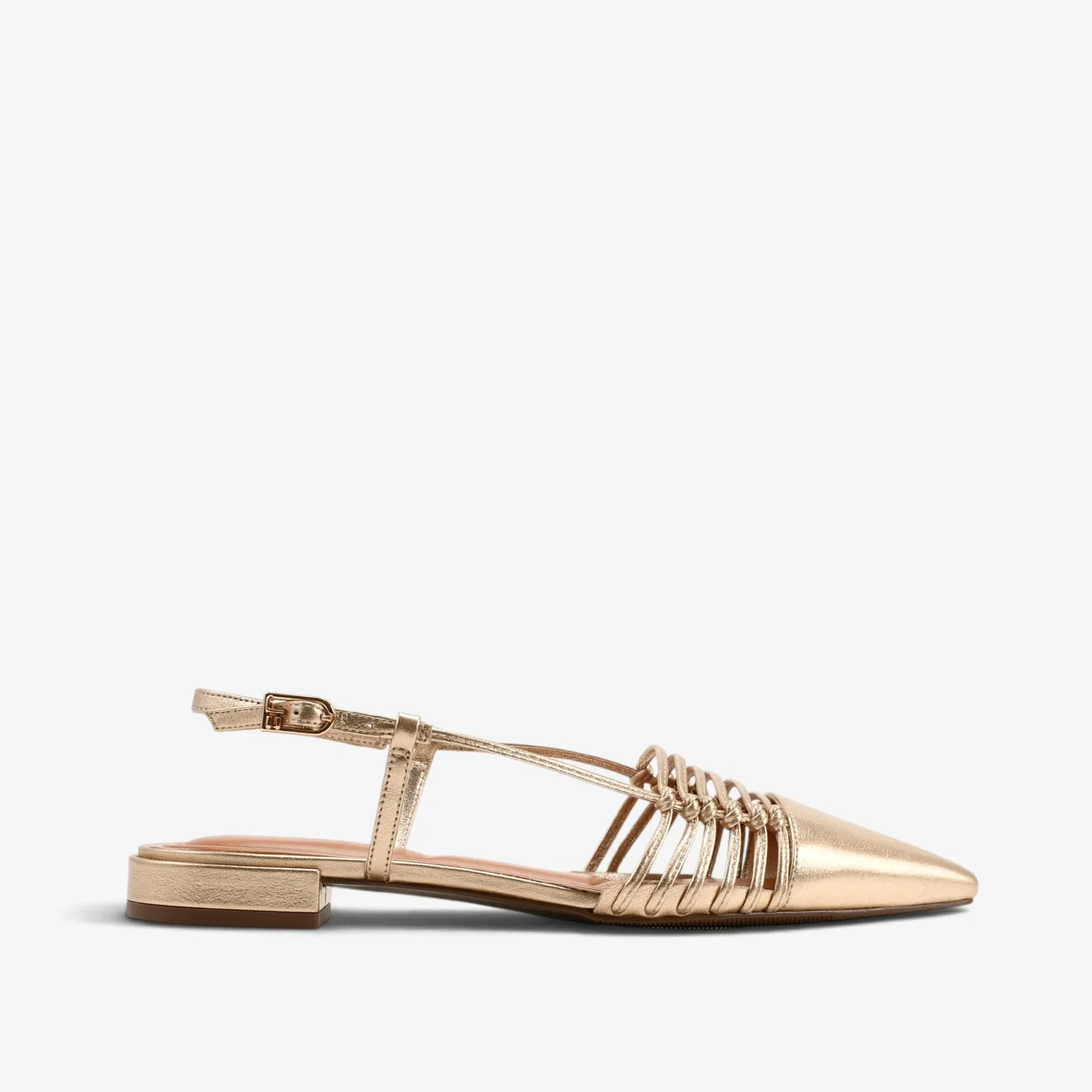 Slingback Metal Ouro Champagne Couro