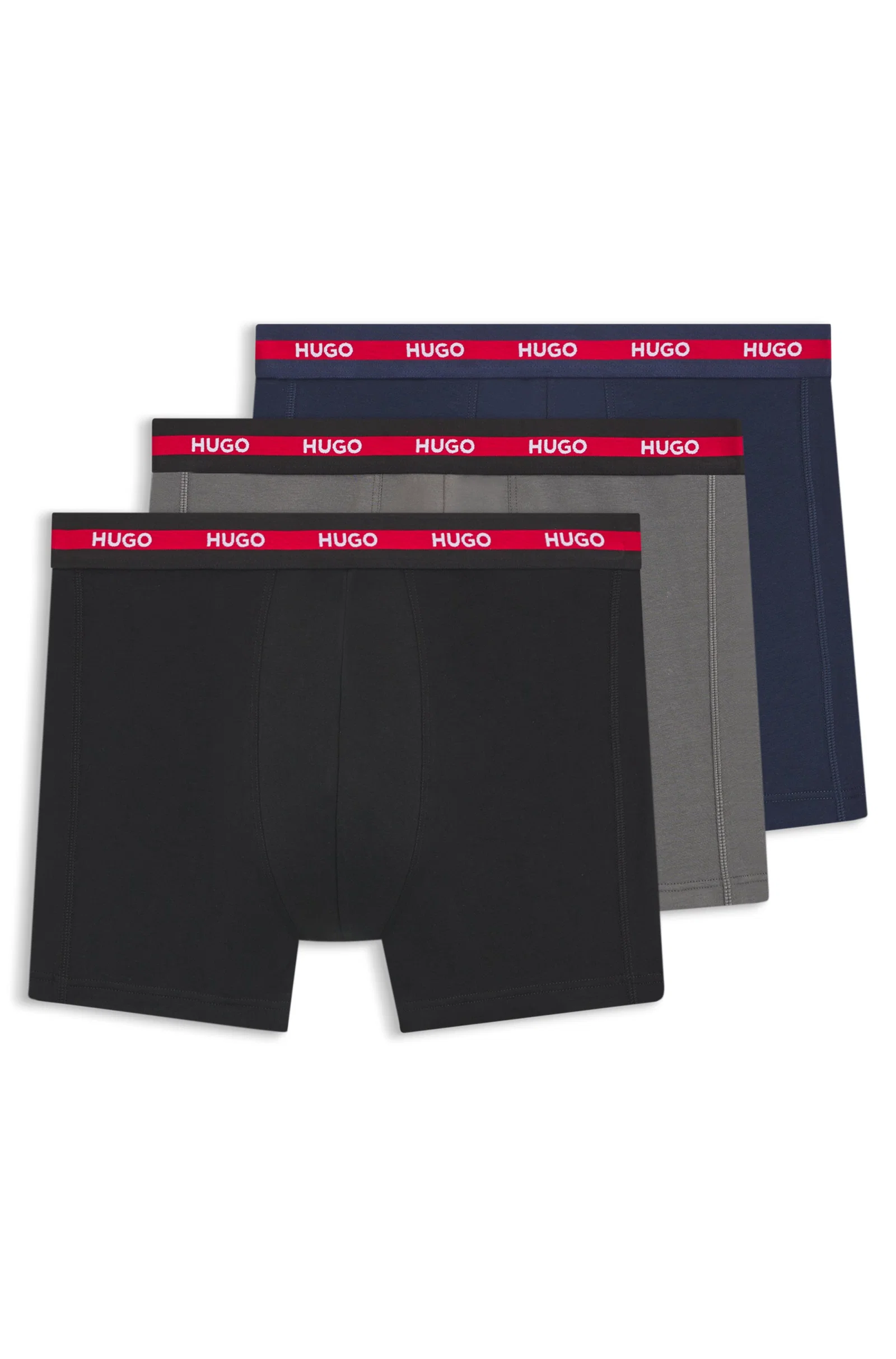 Kit Com Três Cuecas Em Algodão Stretch Com Logos