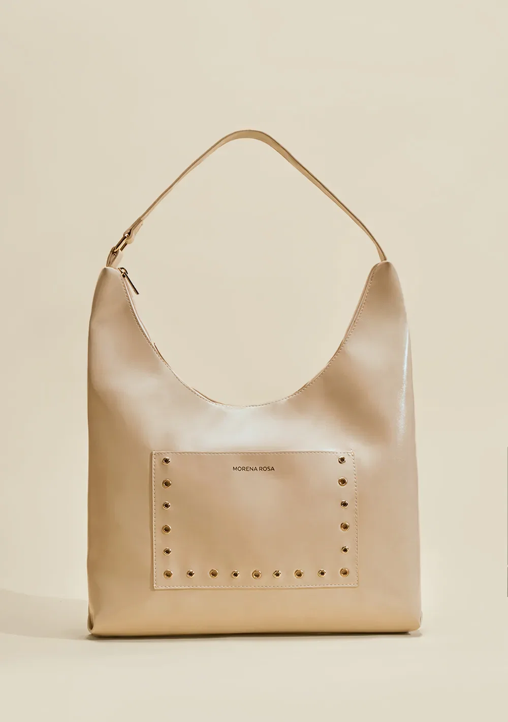 Bolsa Hobo Detalhe Tachas Bege — imagem 1