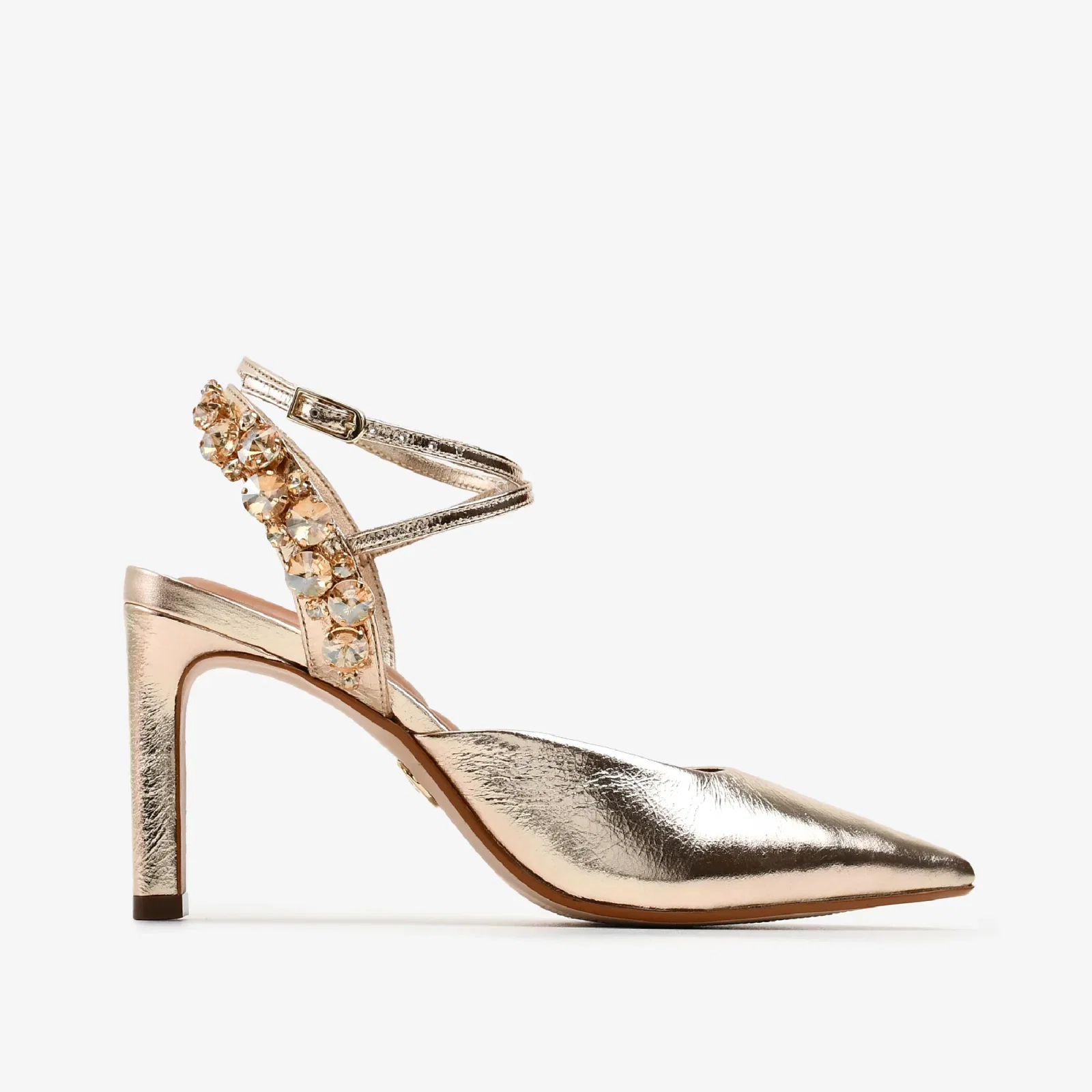 Scarpin Salto Alto Metal Ouro Claro Couro — imagem 1