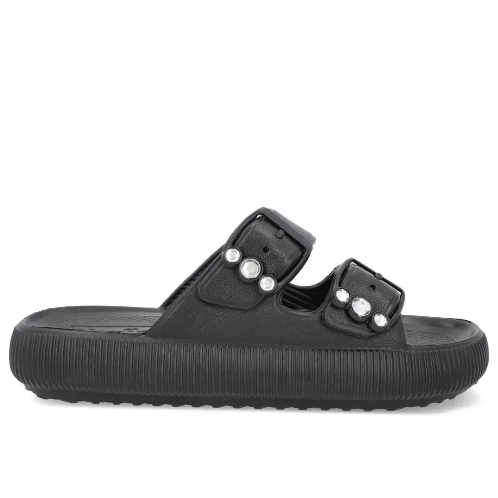 Slide Plataforma Poofy Preto Eva Fivela Brilho — imagem 1