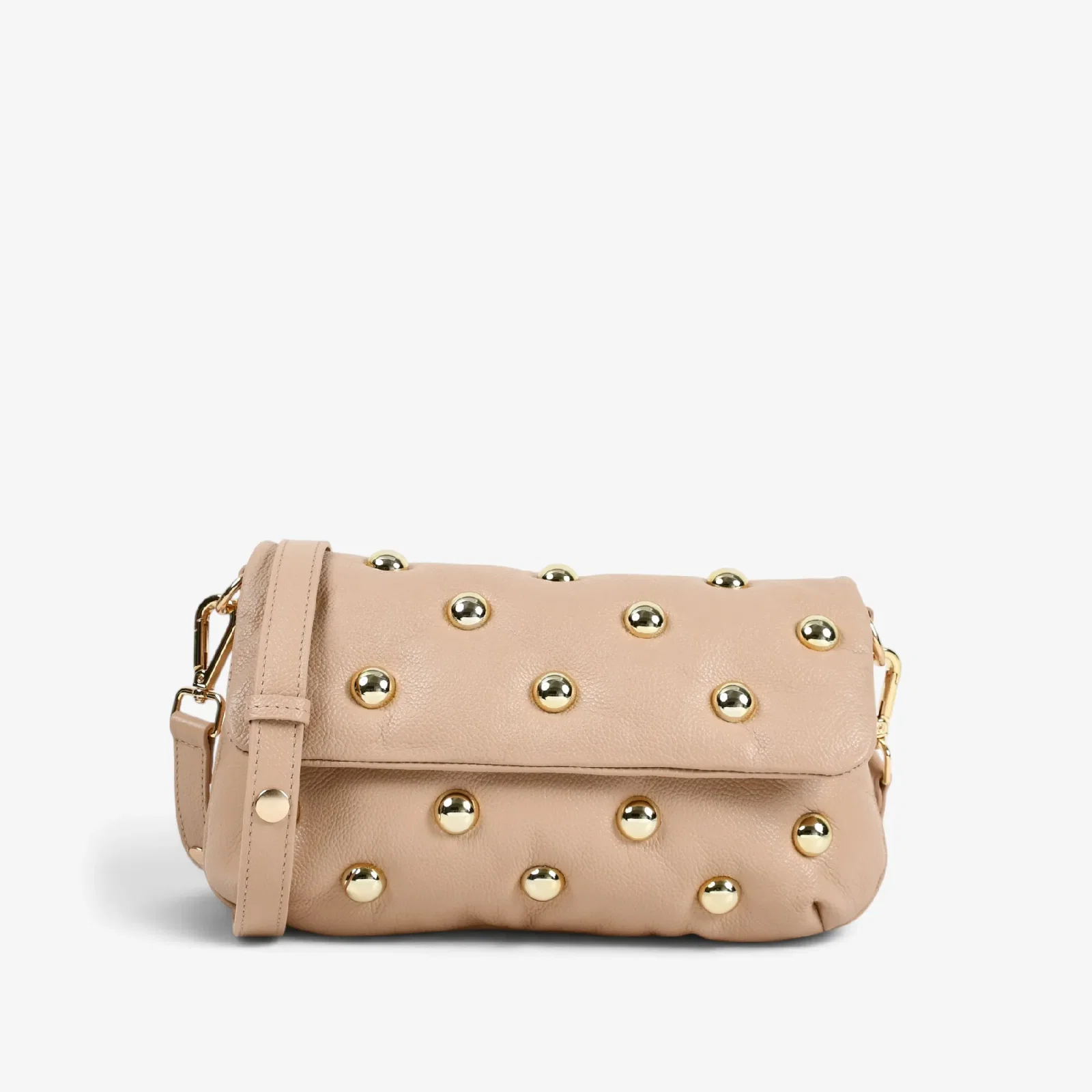 Bolsa Transversal Nude Areia Tachas Couro — imagem 1