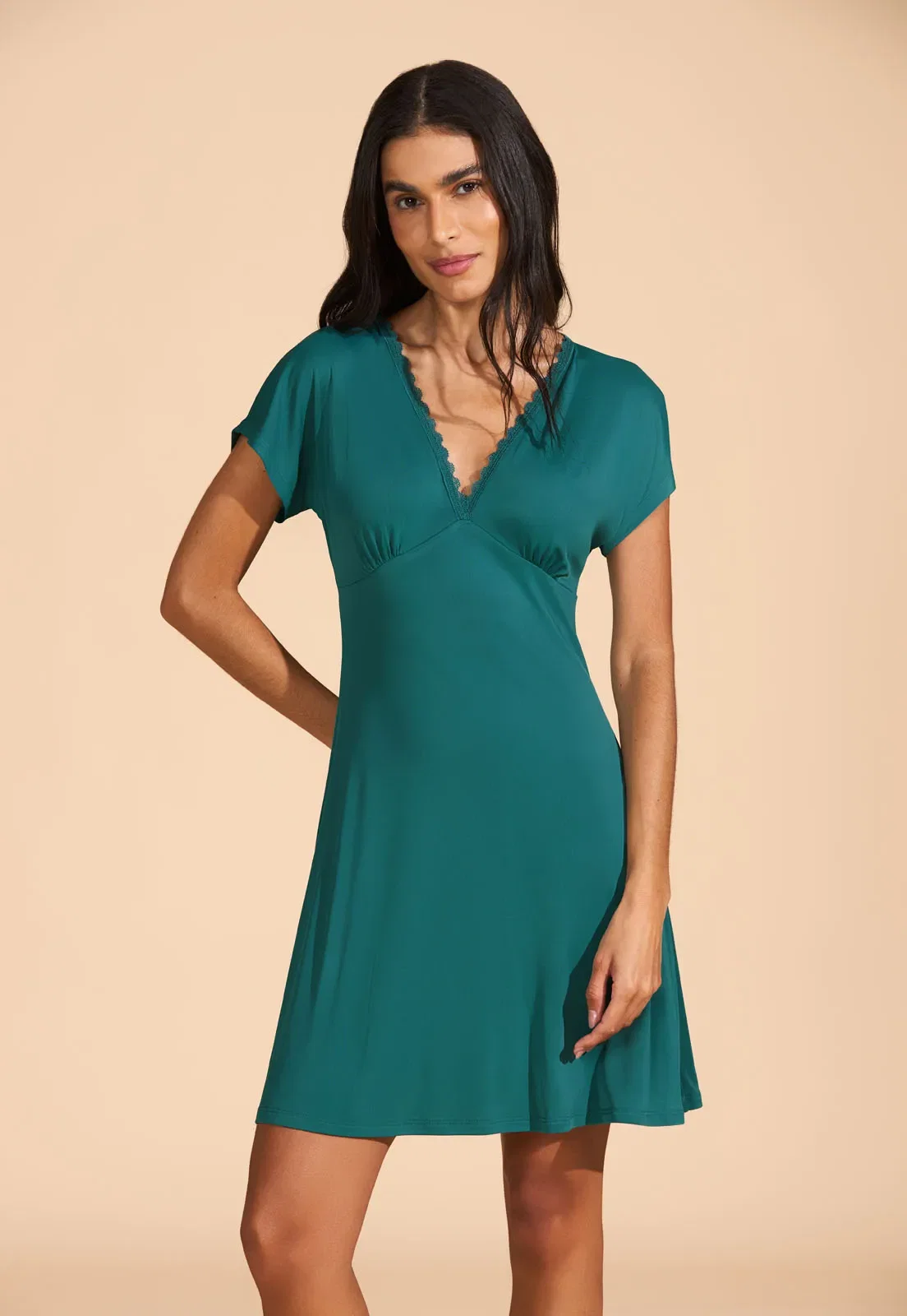 Caftan Manga Japonesa Microfibra Renda Recco