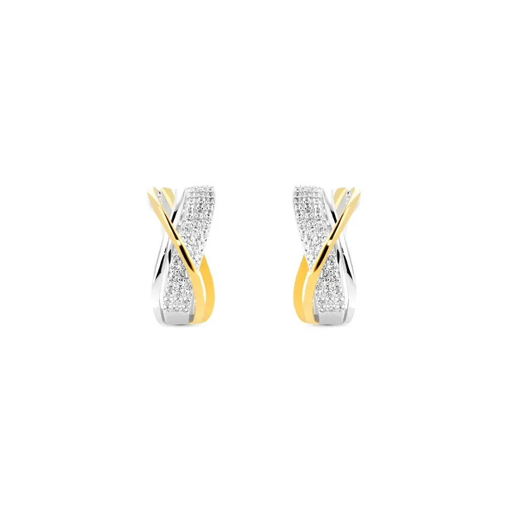 Argola Life Maxi em Prata 925 com Banho de Ouro Amarelo 18k e Pedras Incolores, 17,6mm