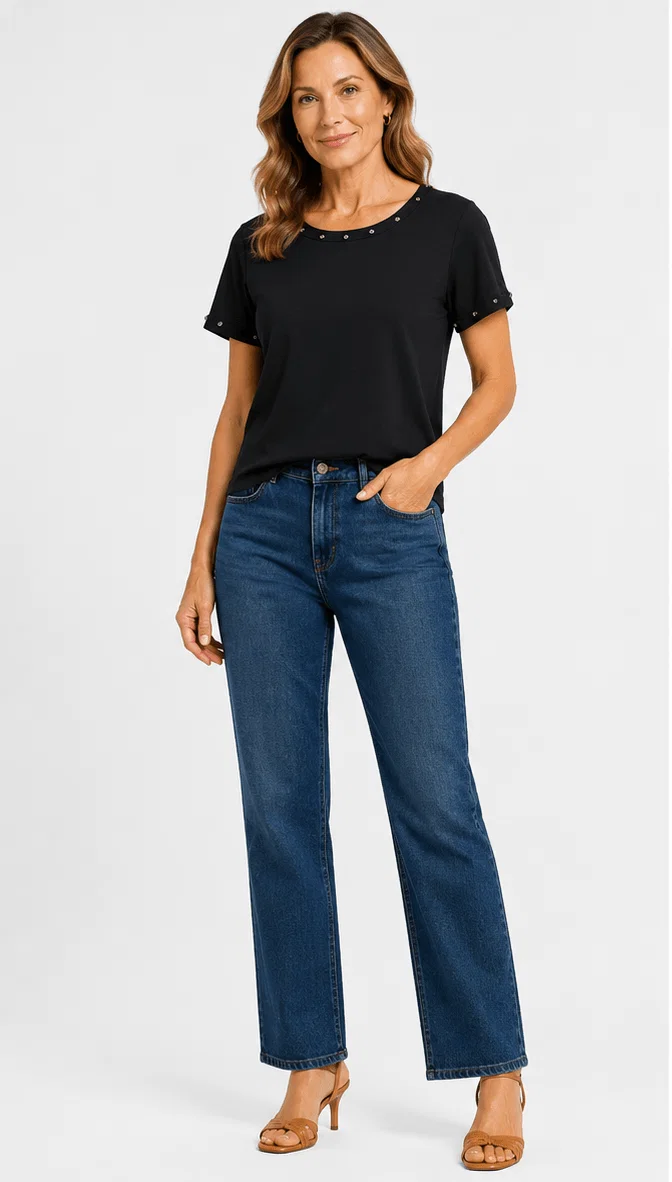 Blusa Malha Manga Curta - Preto