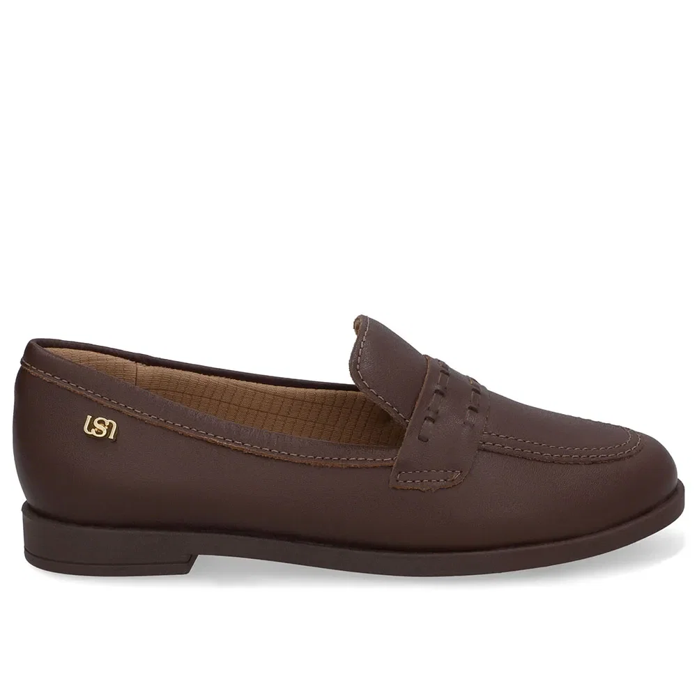 Loafer Couro Marrom Pinhão Pesponto