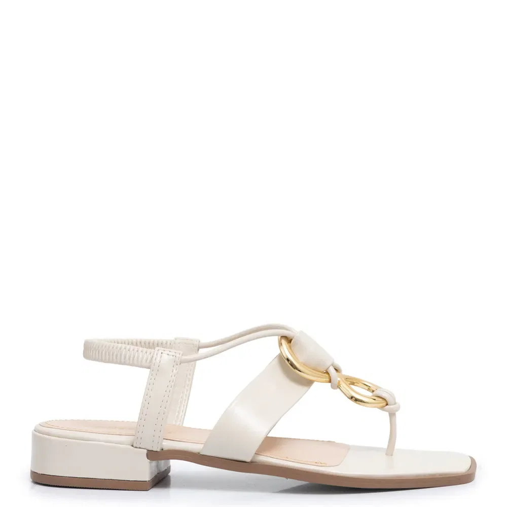 Sandália Off White Calce Fácil Enfeite Circular