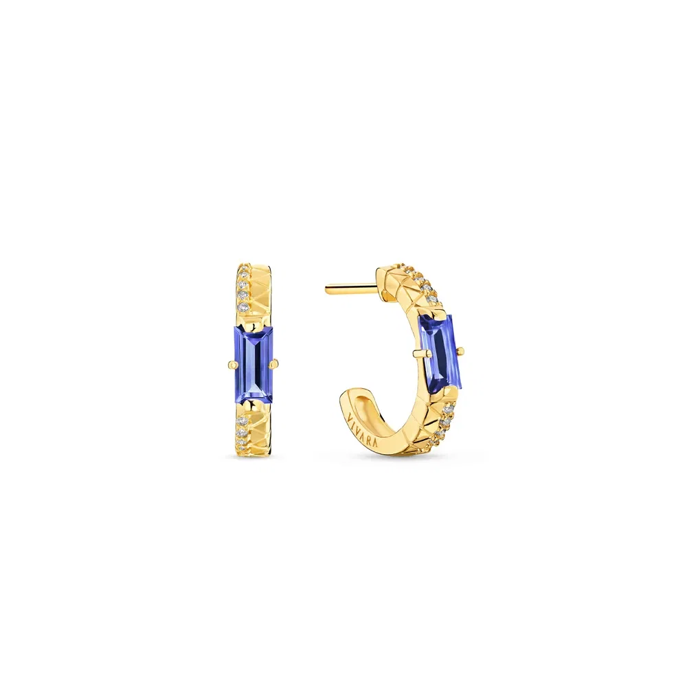 Argola Icona em Ouro Amarelo 18k com Tanzanita e Diamantes 0,10ct, 15mm — imagem 1