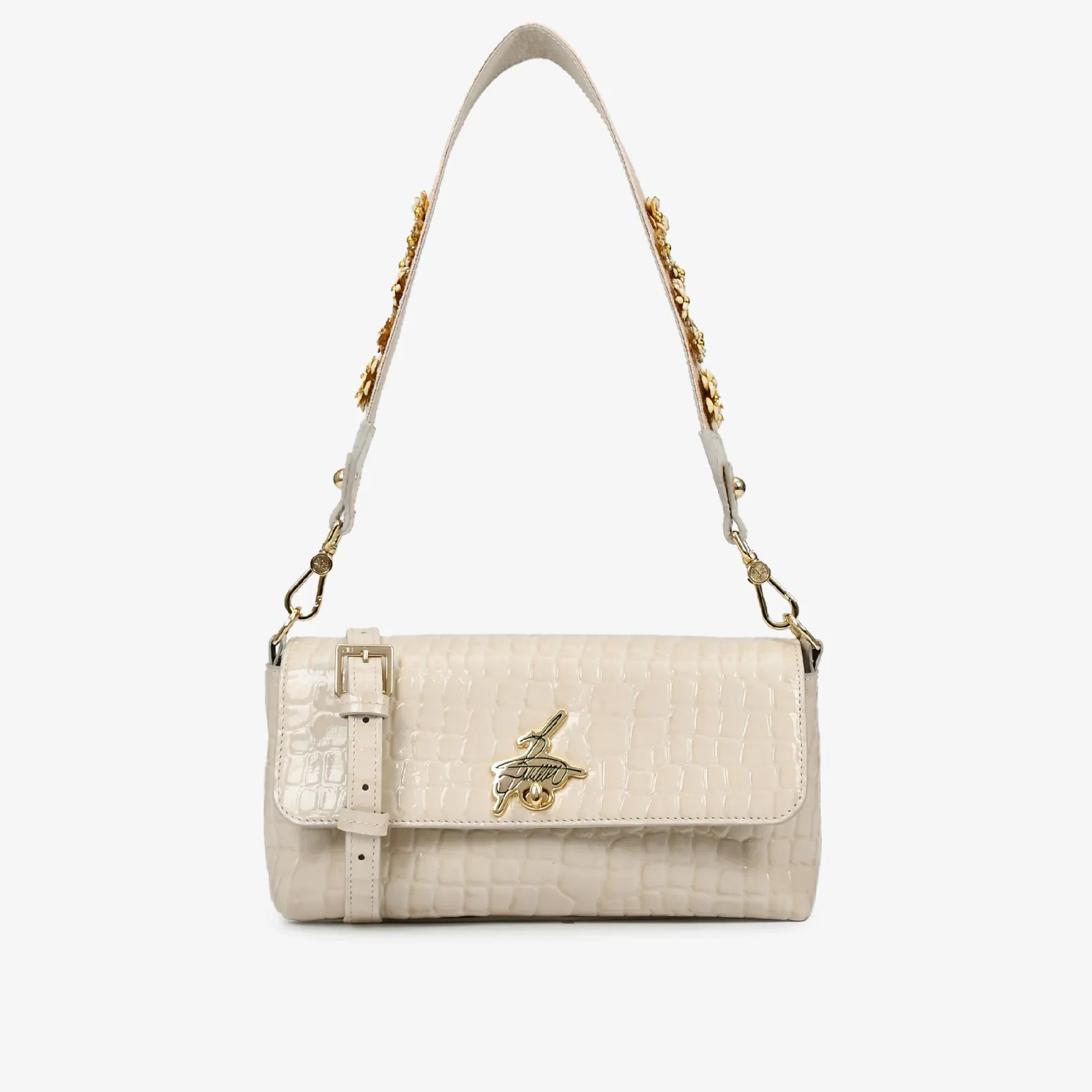 Bolsa Baguete Florescer Off White Brulée Couro Croco — imagem 1