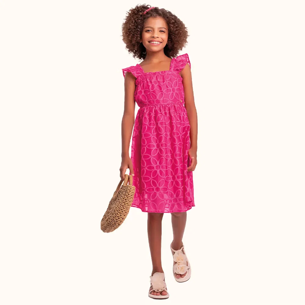 Vestido em tule bordado e forro em meia malha