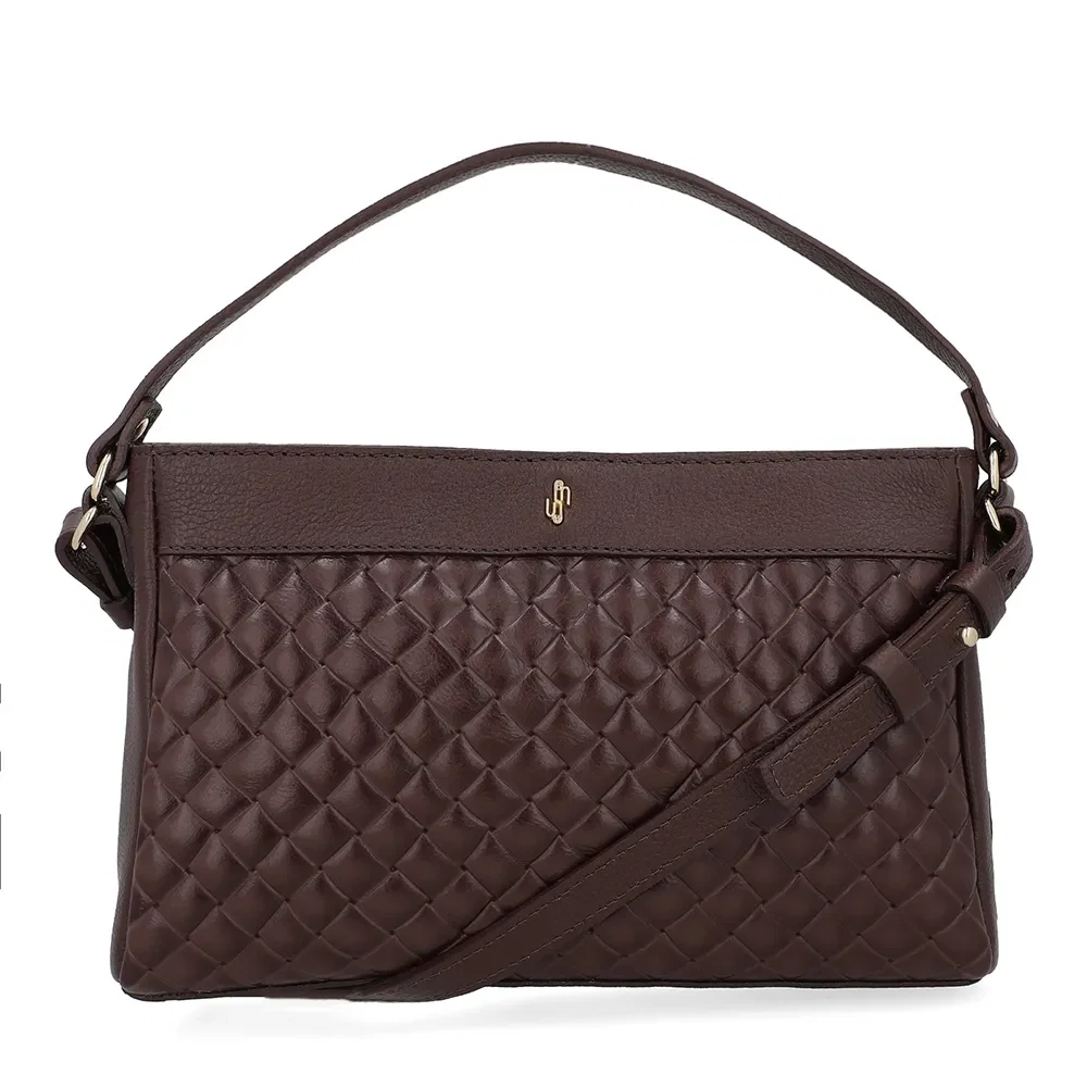 Bolsa Tote Couro Tramado Marrom — imagem 1