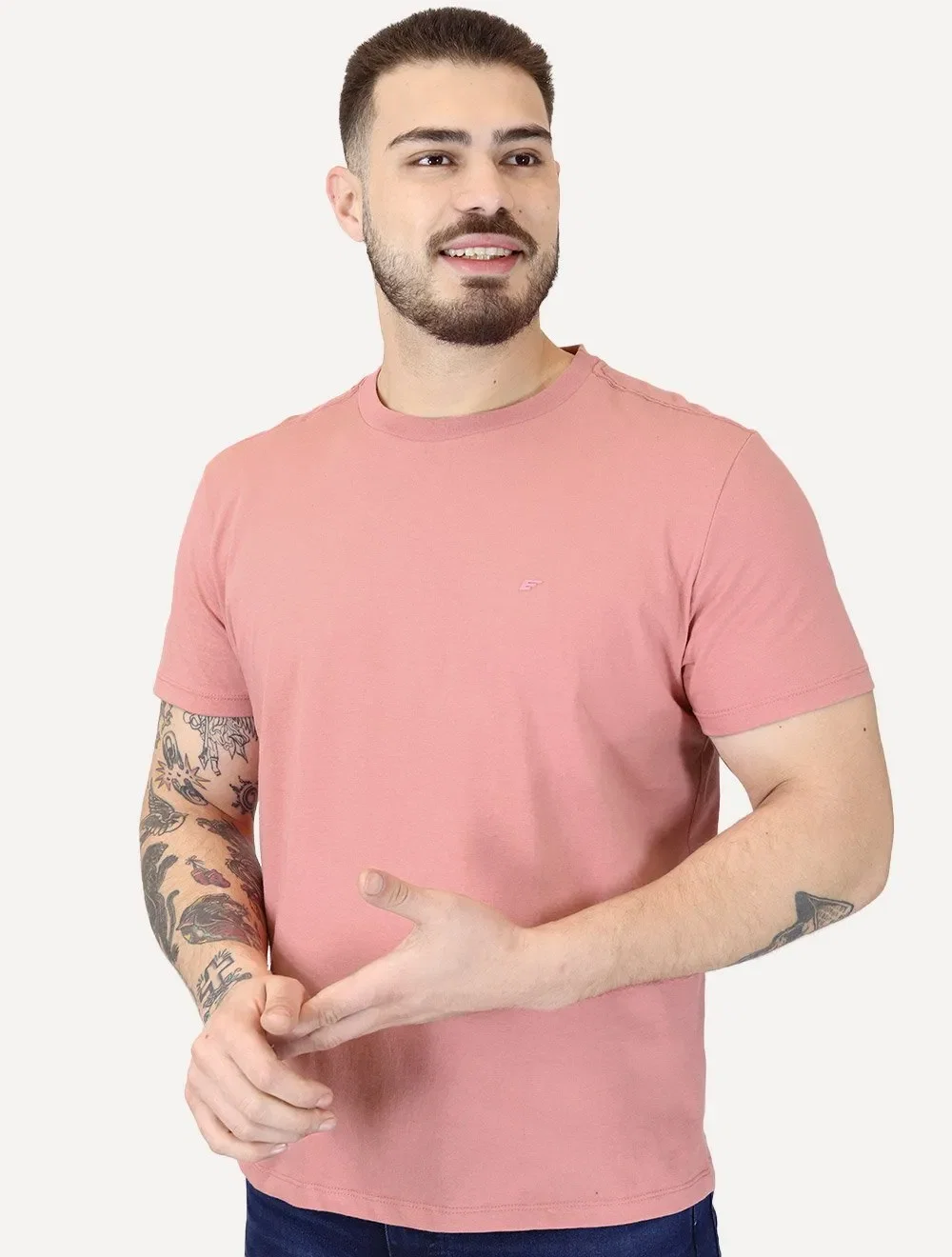 Camiseta Ellus Masculina Cotton Fine Easa Duocolor Salmão