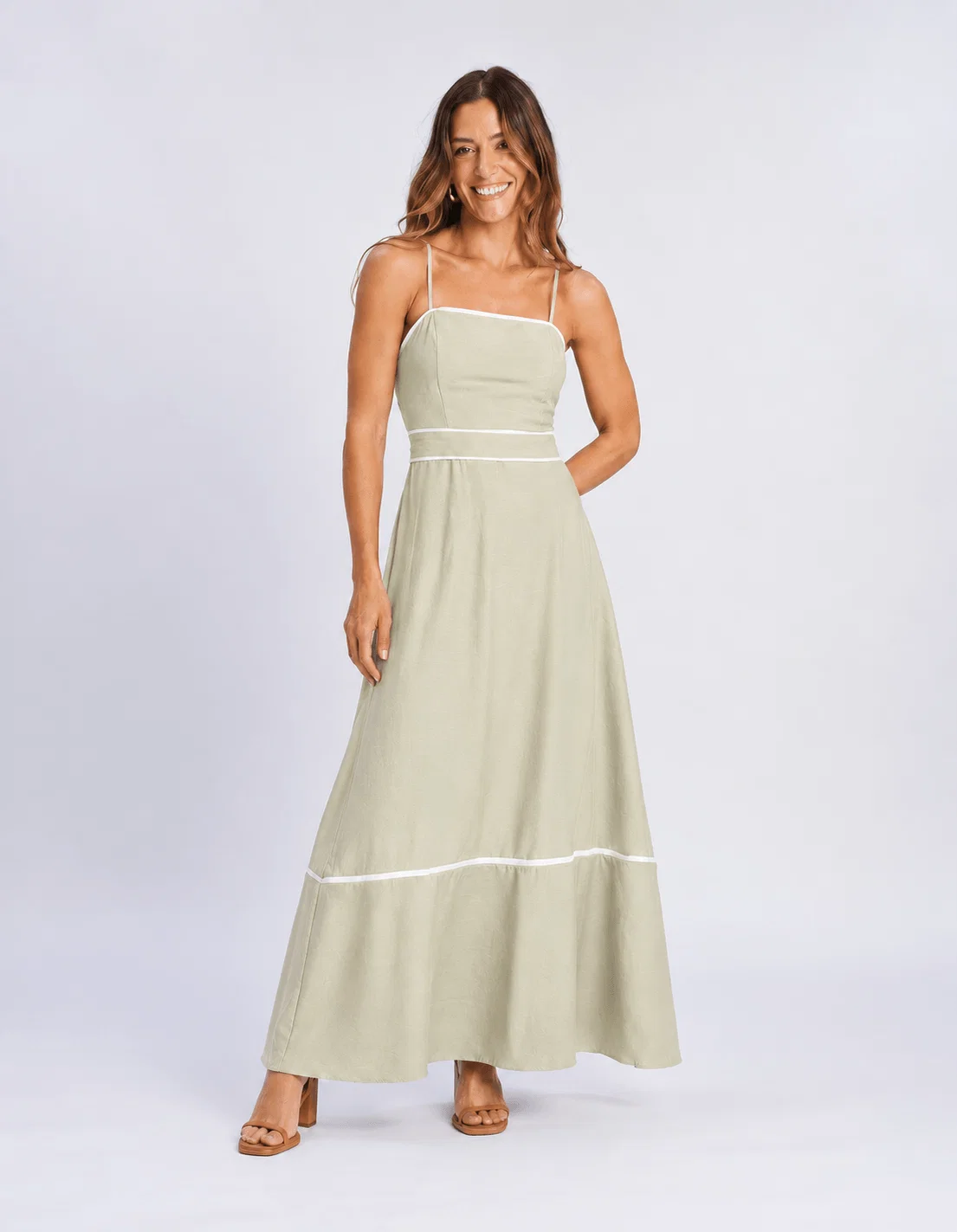 Vestido Longo Detalhe Vivos Contrastante - Areia