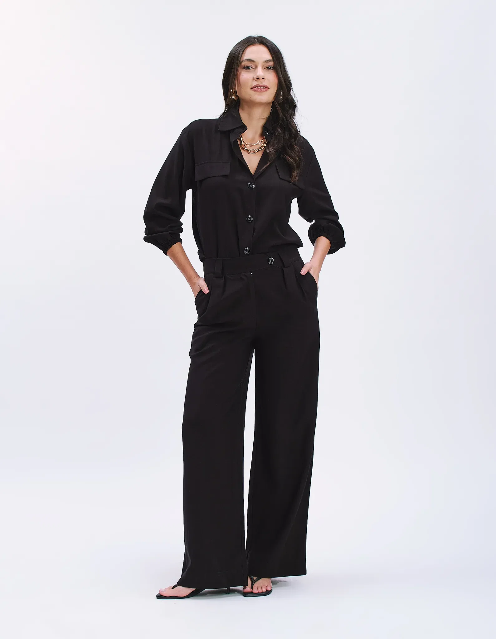 Calça Pantalona Alfaiataria - Preto — imagem 1