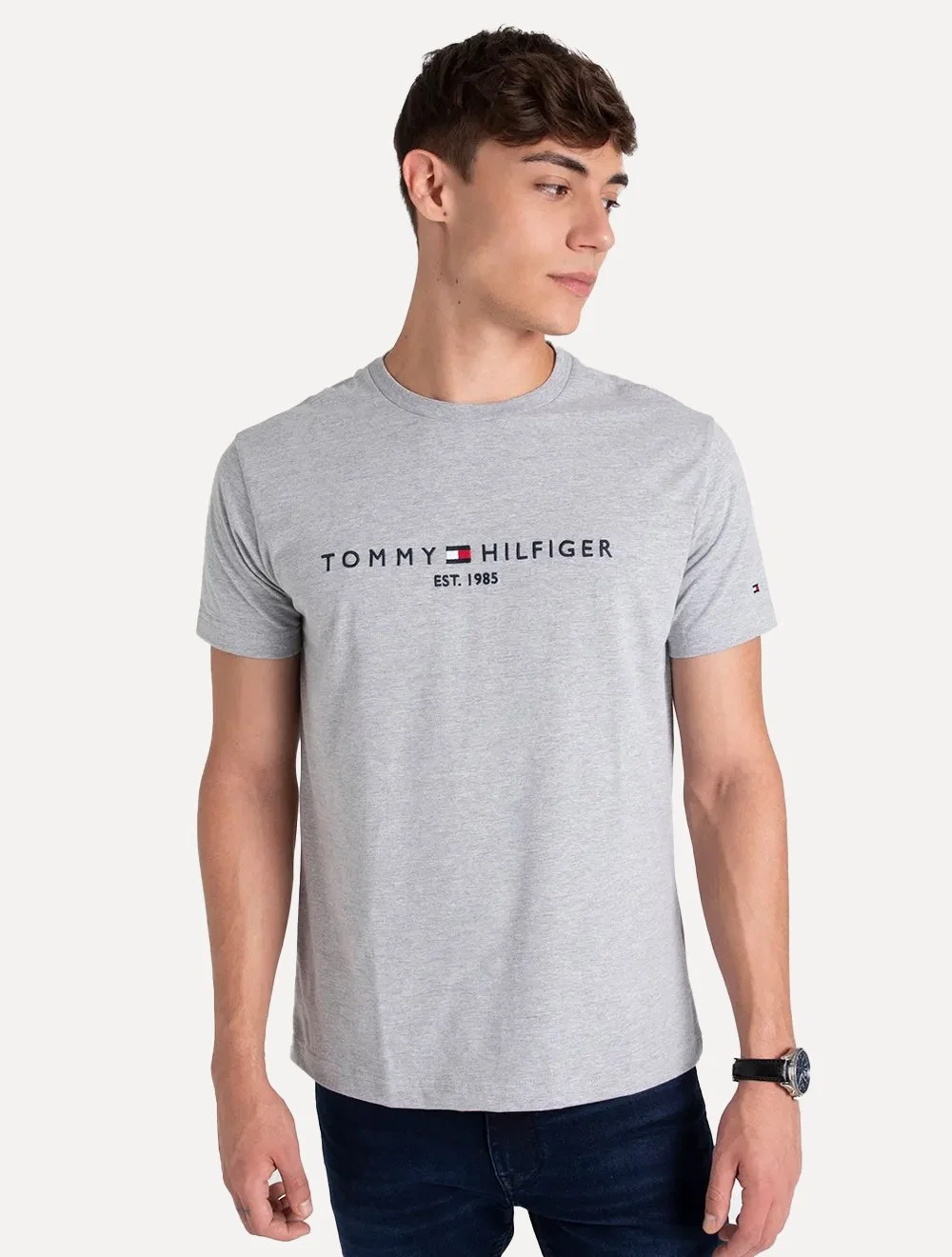 Camiseta Tommy Hilfiger Masculina Core Logo Cinza Mescla